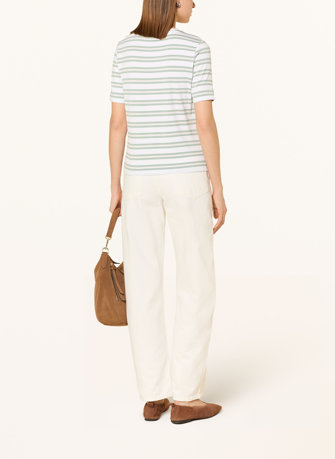 comma T-Shirt mit Glitzergarn: WEISS / BEIGE / HELLGRÜN