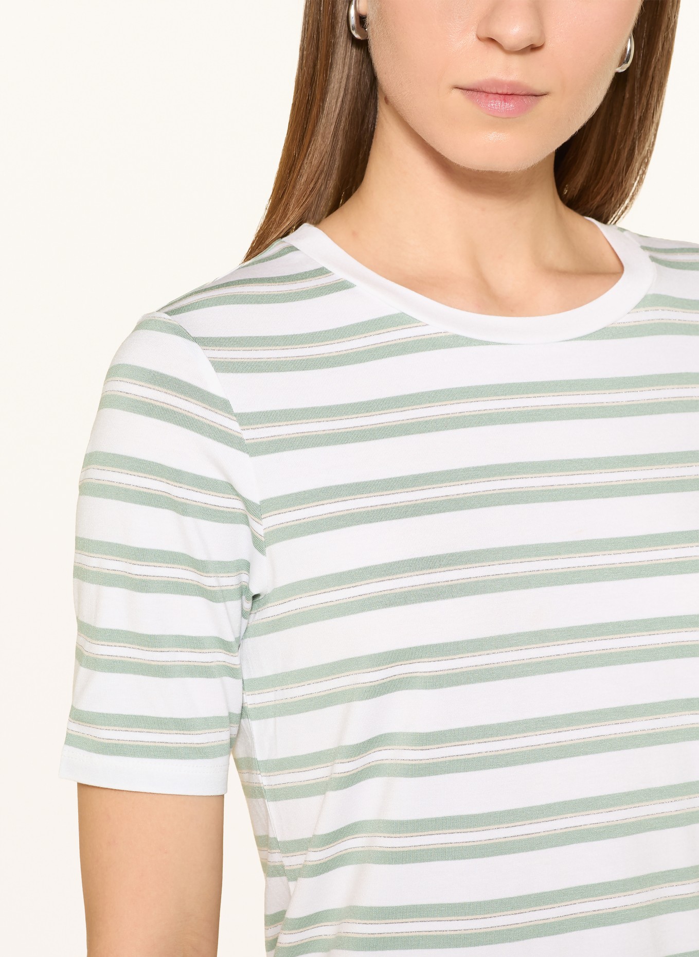 comma T-Shirt mit Glitzergarn: WEISS / BEIGE / HELLGRÜN