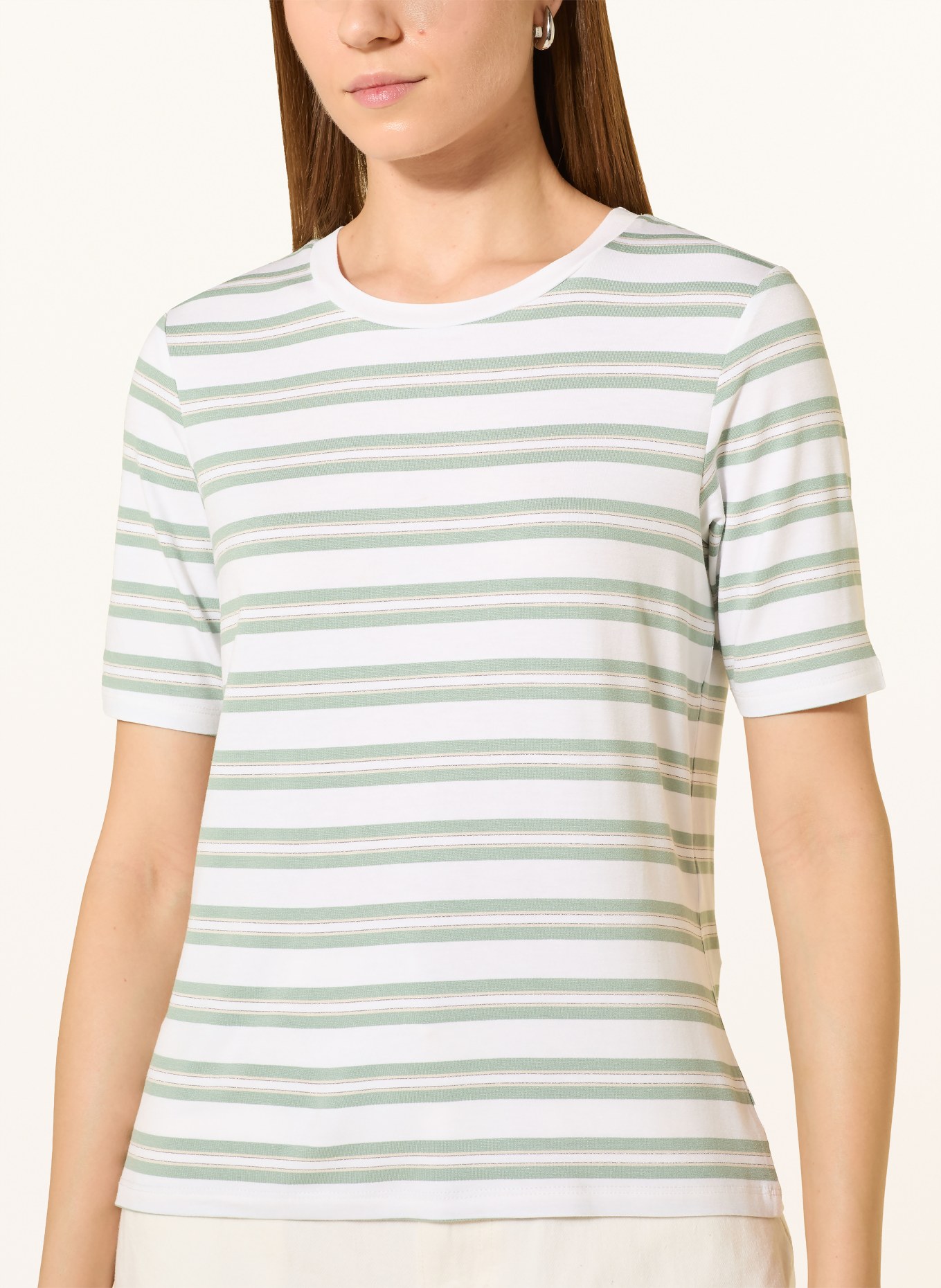 comma T-Shirt mit Glitzergarn: WEISS / BEIGE / HELLGRÜN