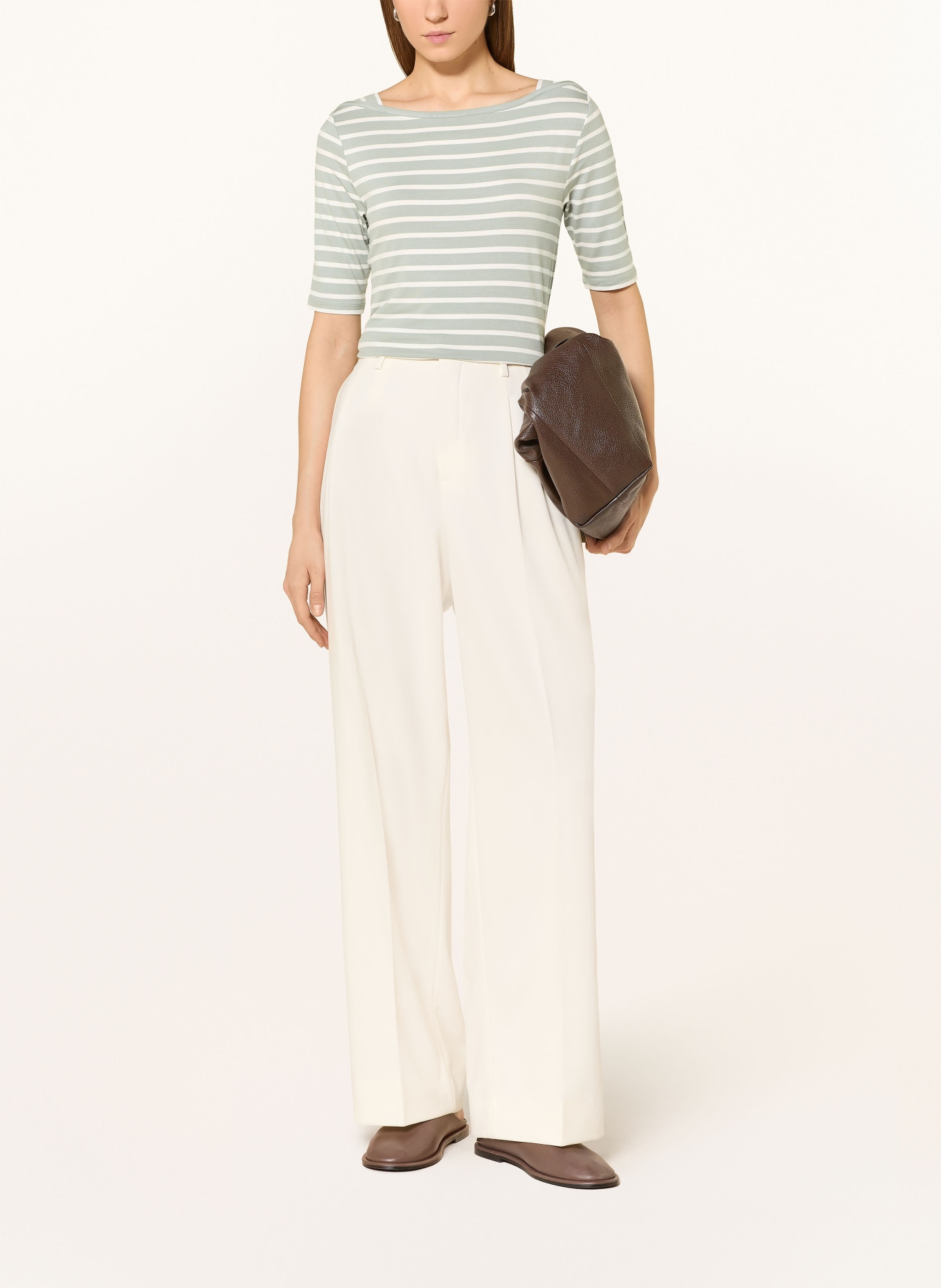 comma T-Shirt: HELLGRÜN / CREME