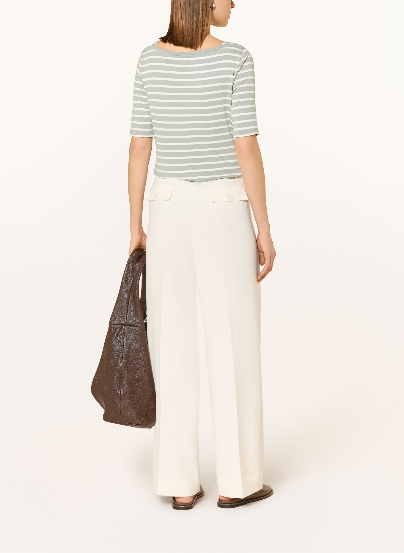 comma T-Shirt: HELLGRÜN / CREME