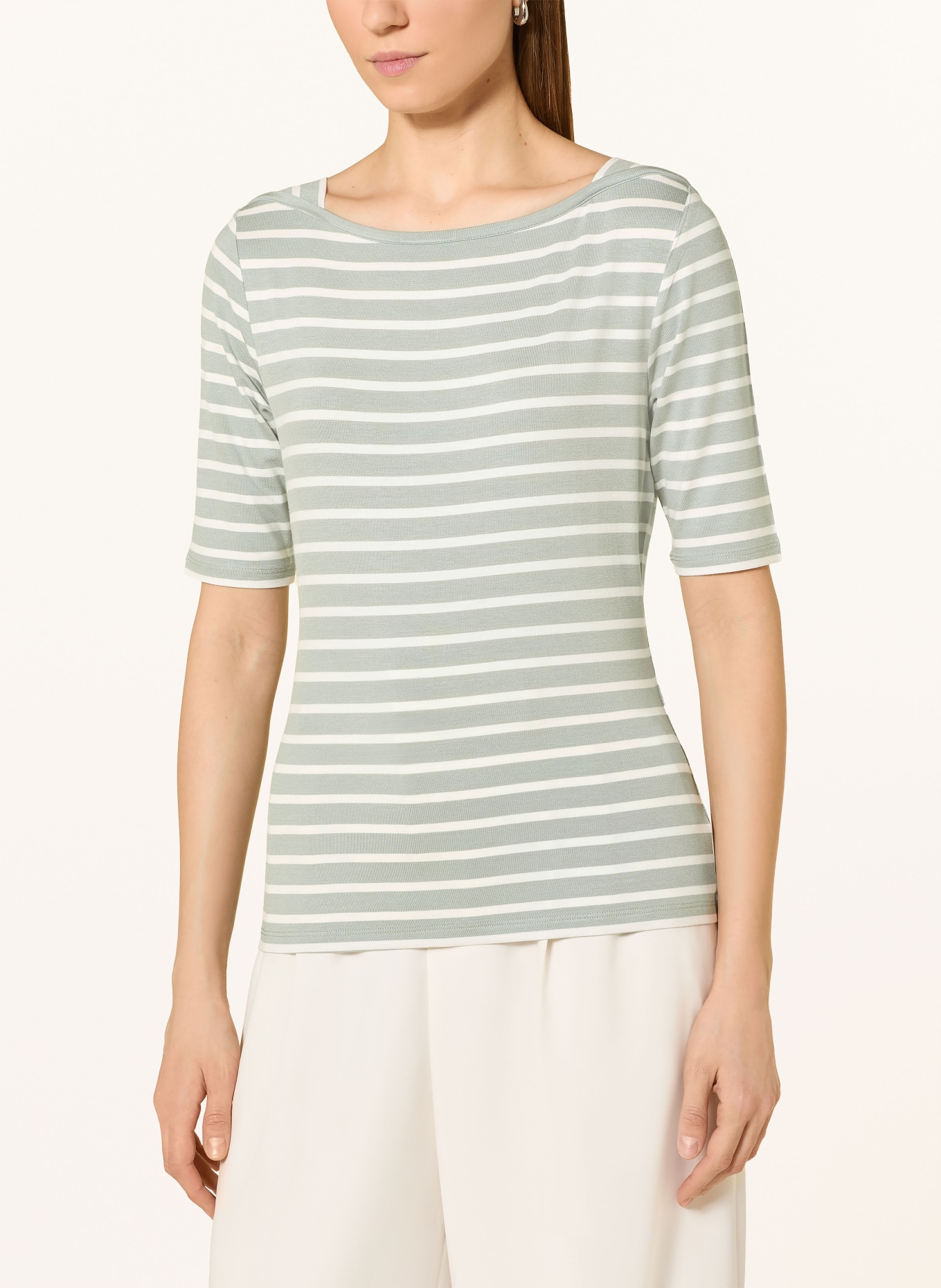 comma T-Shirt: HELLGRÜN / CREME