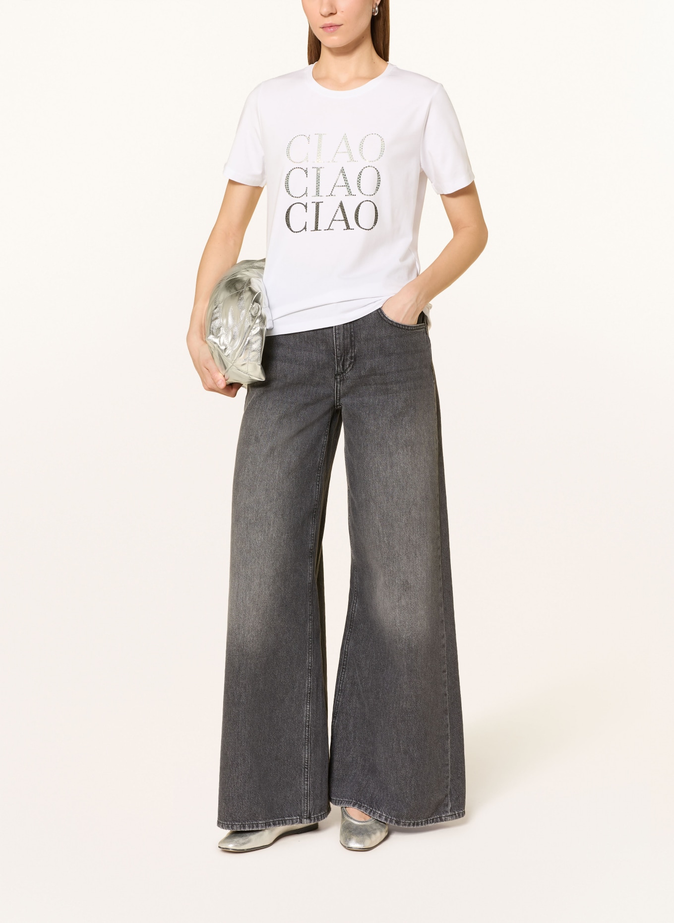 comma Tričko s ozdobnými kameny: BÍLÁ / STŘÍBRNÁ