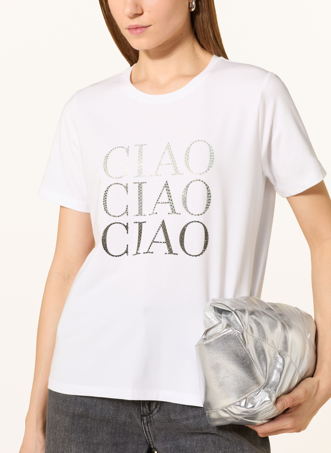 comma Tričko s ozdobnými kameny: BÍLÁ / STŘÍBRNÁ