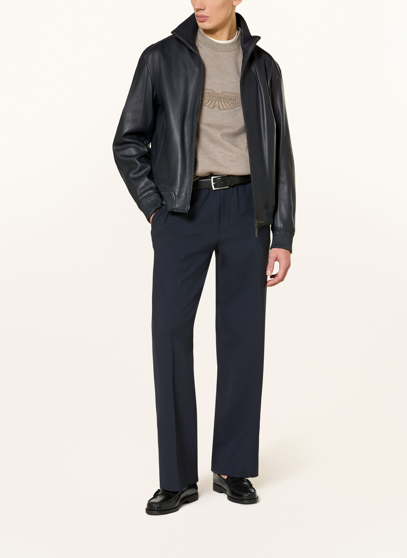 BOSS Lederjacke MAMUN: DUNKELBLAU