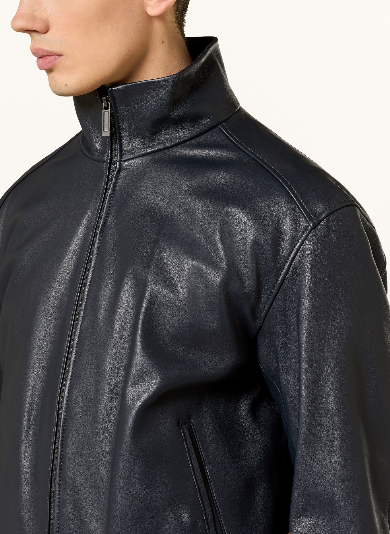 BOSS Lederjacke MAMUN: DUNKELBLAU