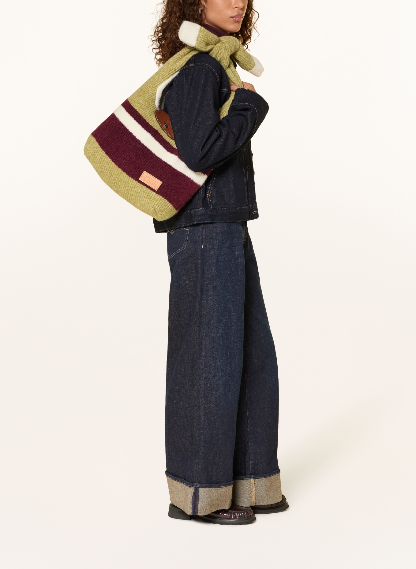 LONGCHAMP Schultertasche LE PLIAGE COLLECTION: OLIV / DUNKELROT / WEISS