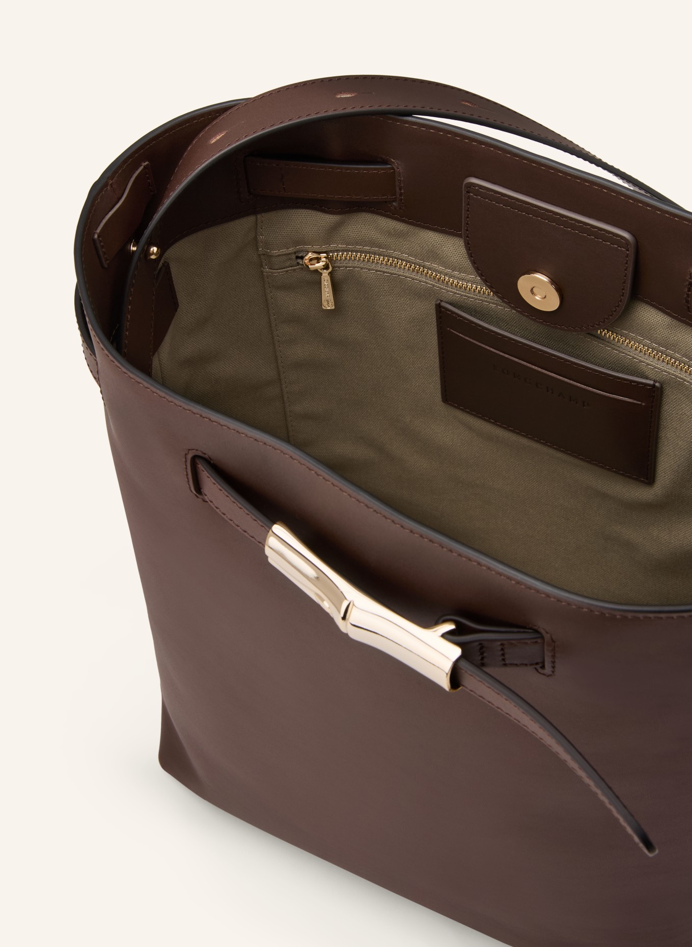 LONGCHAMP Schultertasche: DUNKELBRAUN / GOLD