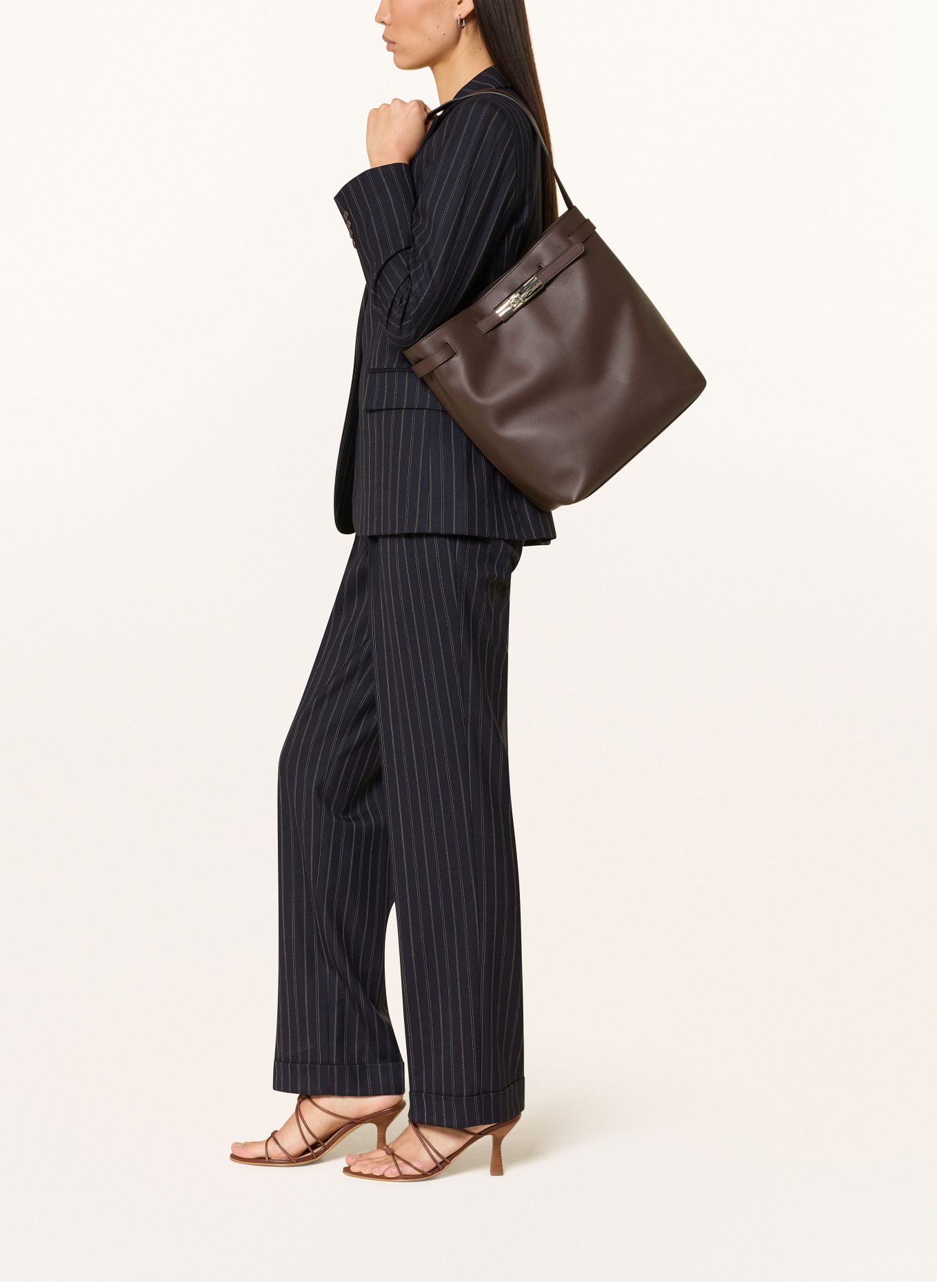 LONGCHAMP Schultertasche: DUNKELBRAUN / GOLD