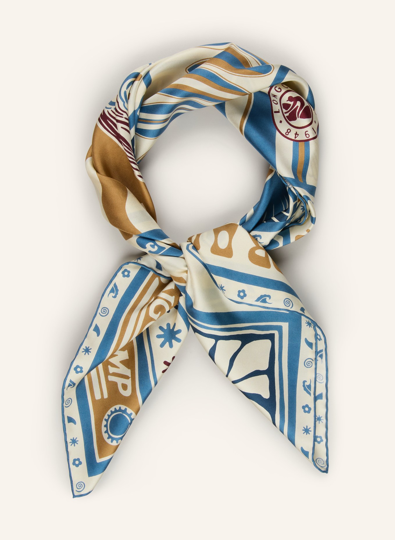 LONGCHAMP Seidentuch SURF MIX: CREME / KHAKI / BLAU