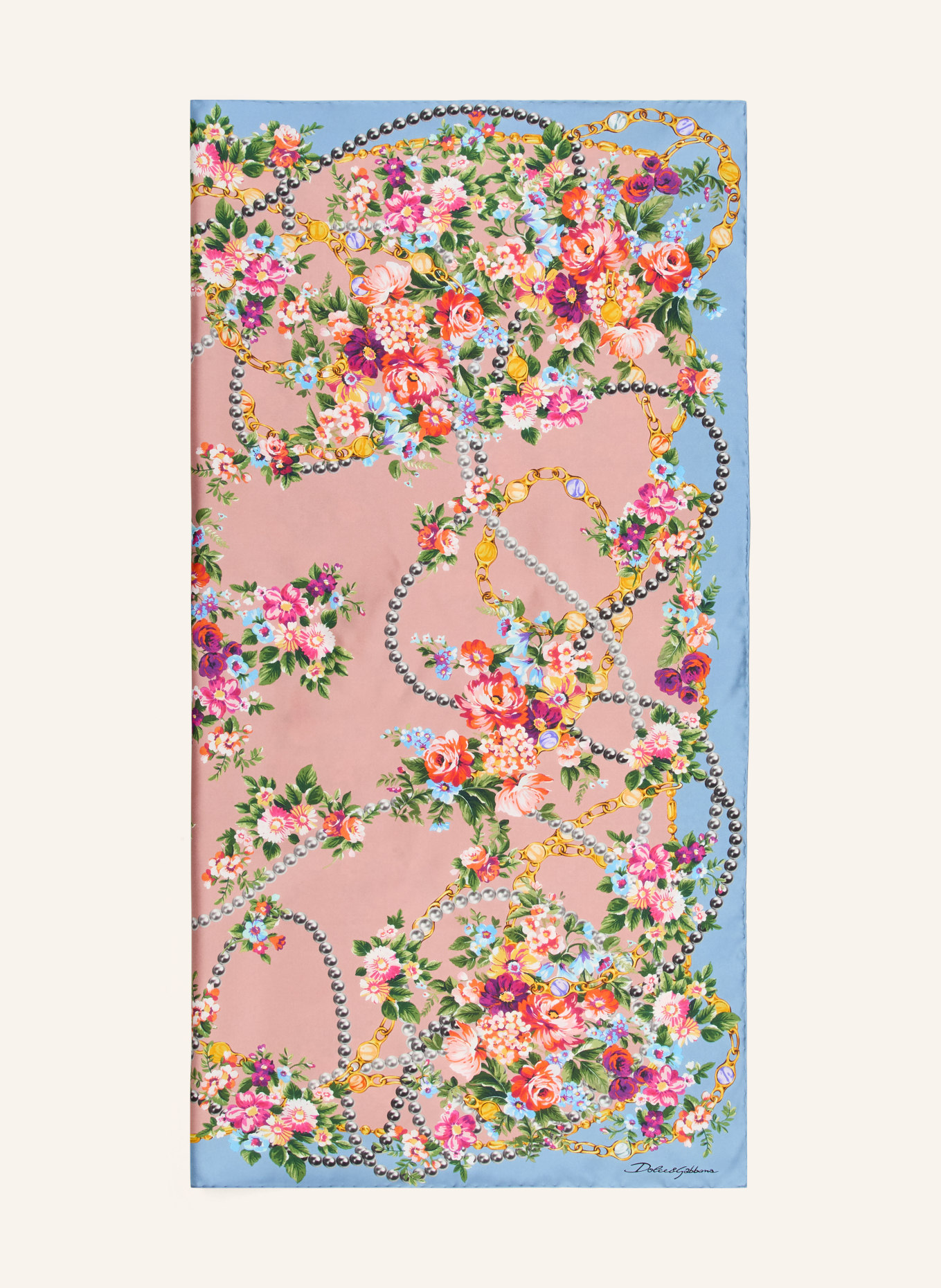 DOLCE & GABBANA silk scarf: DUSKY PINK / GREEN / LIGHT BLUE