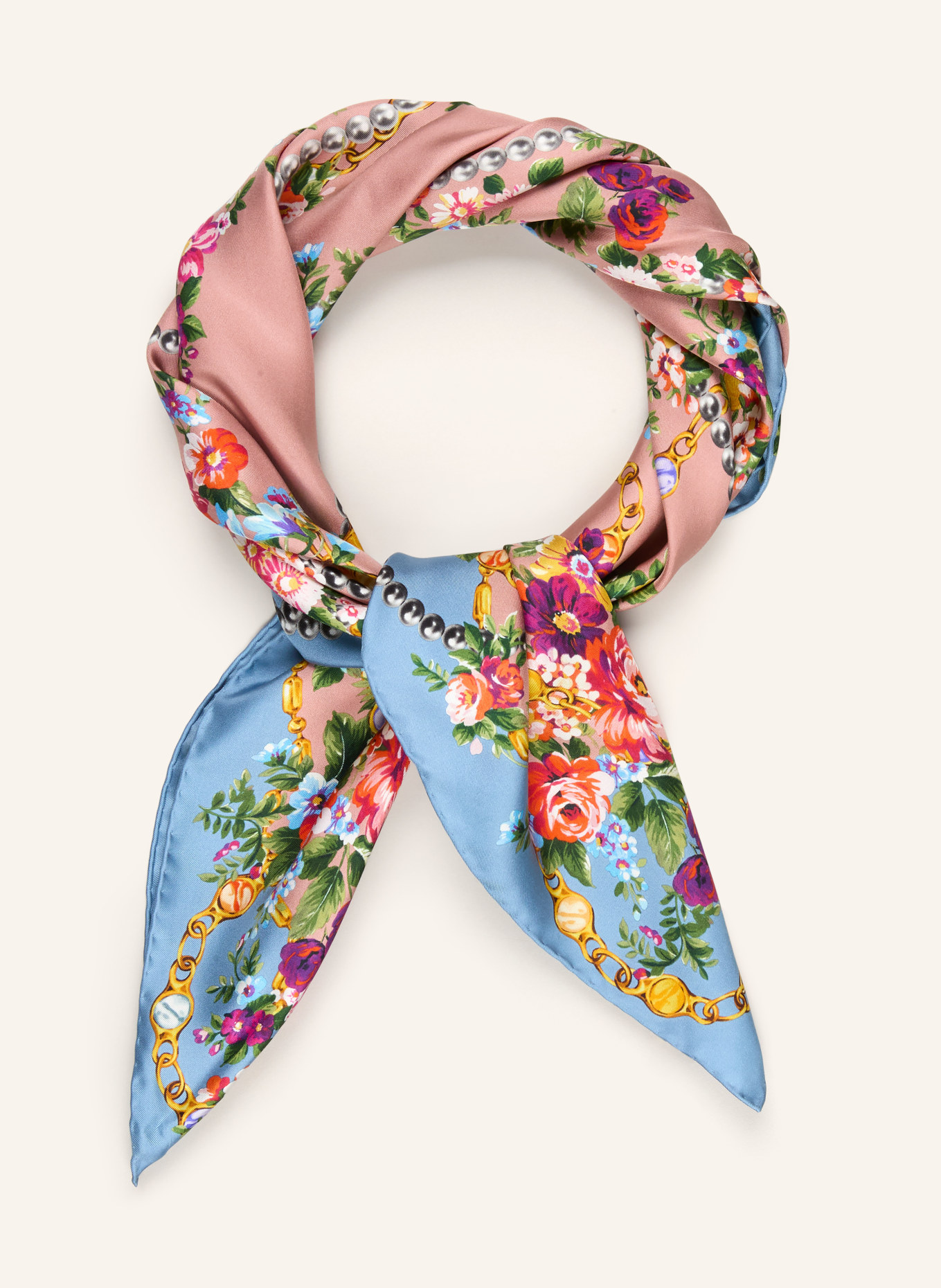 DOLCE & GABBANA silk scarf: DUSKY PINK / GREEN / LIGHT BLUE