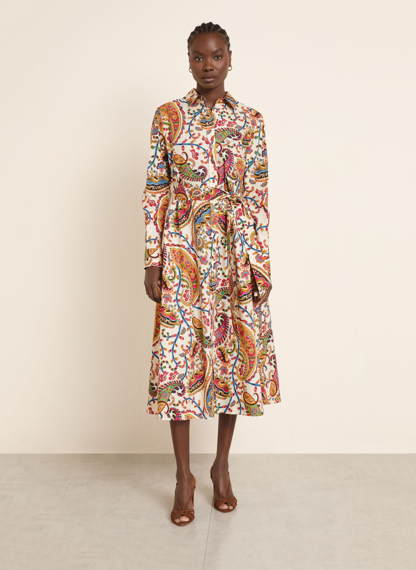 ETRO Hemdblusenkleid: CREME / HELLROT / BLAU