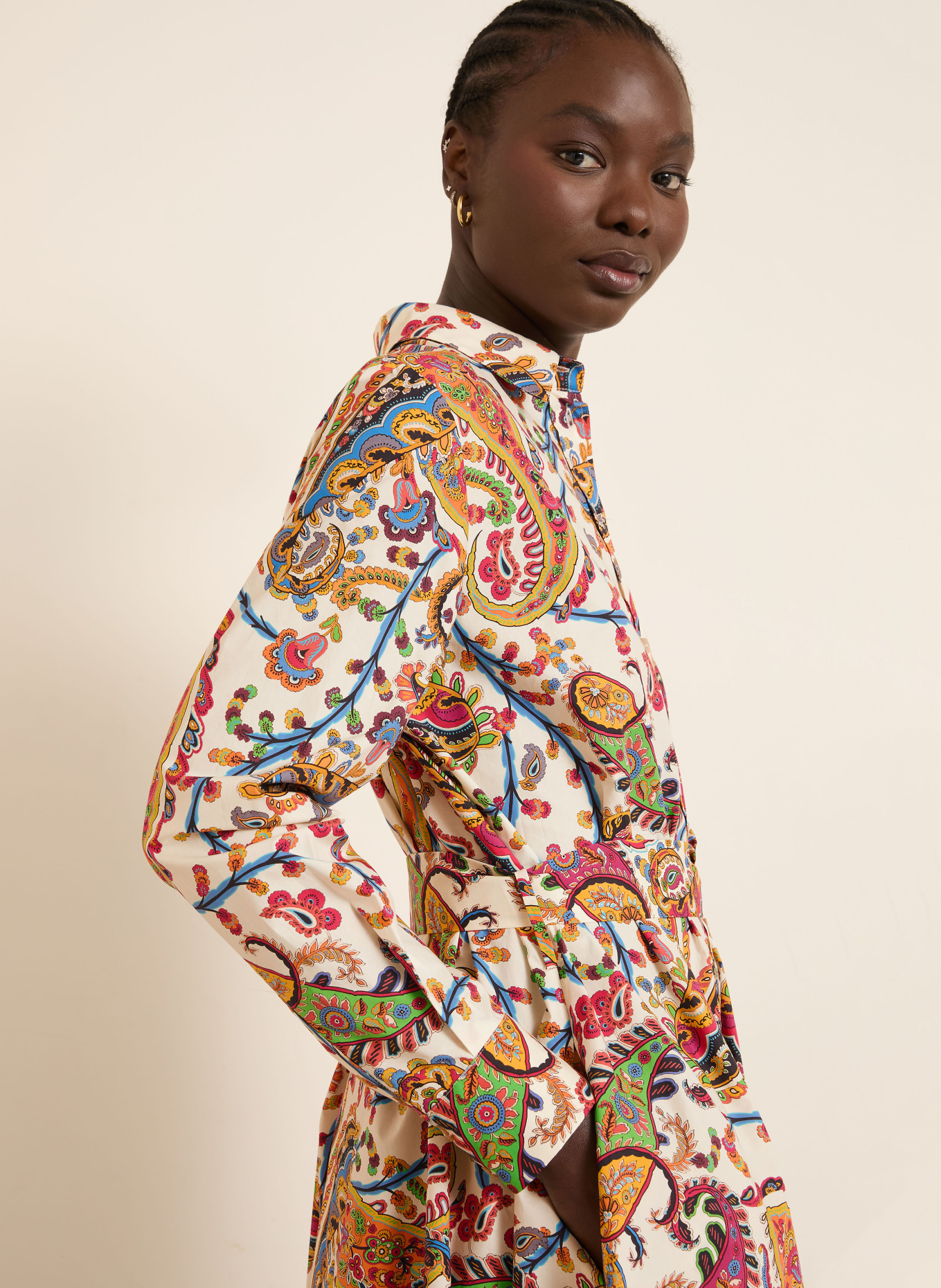 ETRO Hemdblusenkleid: CREME / HELLROT / BLAU