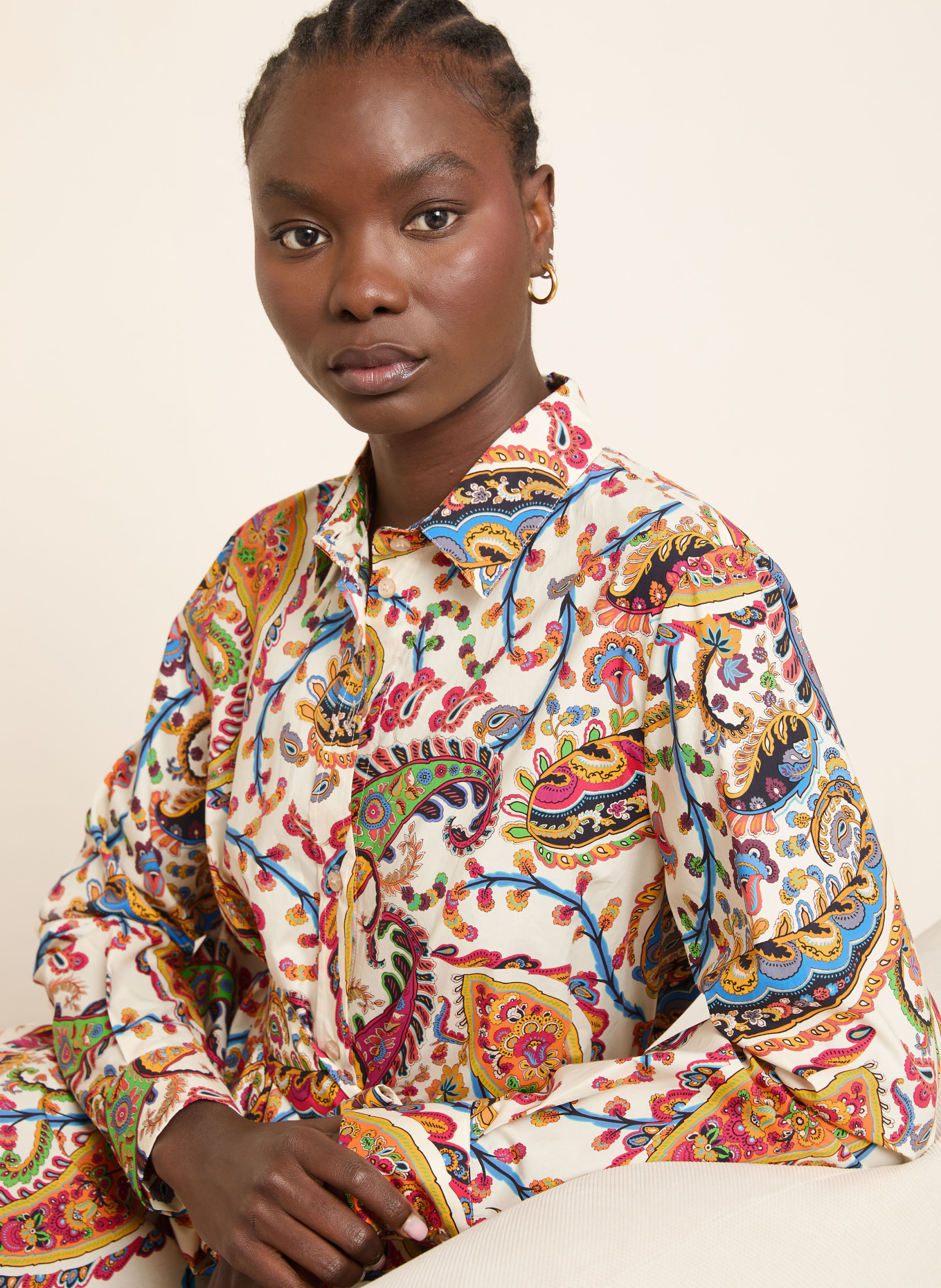 ETRO Hemdblusenkleid: CREME / HELLROT / BLAU