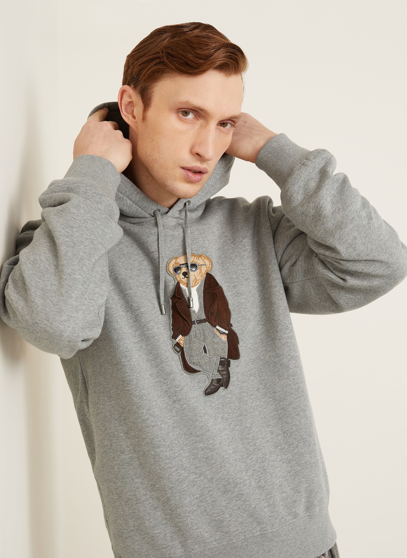 RALPH LAUREN PURPLE LABEL bluza z kapturem: SZARY / CIEMNOBRĄZOWY