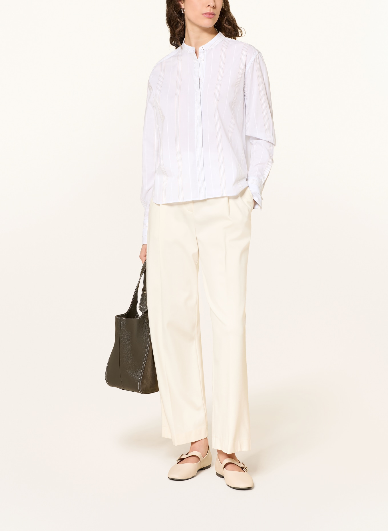 BOSS Blůza BERTYNA: TMAVĚ MODRÁ / ČERNOŠEDÁ / BÍLÁ