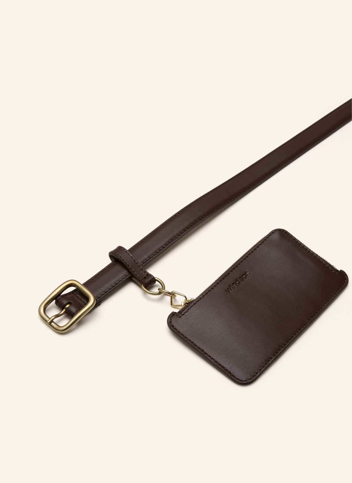 windsor. Leather belt with detachable coin pouch: DARK BROWN / GOLD