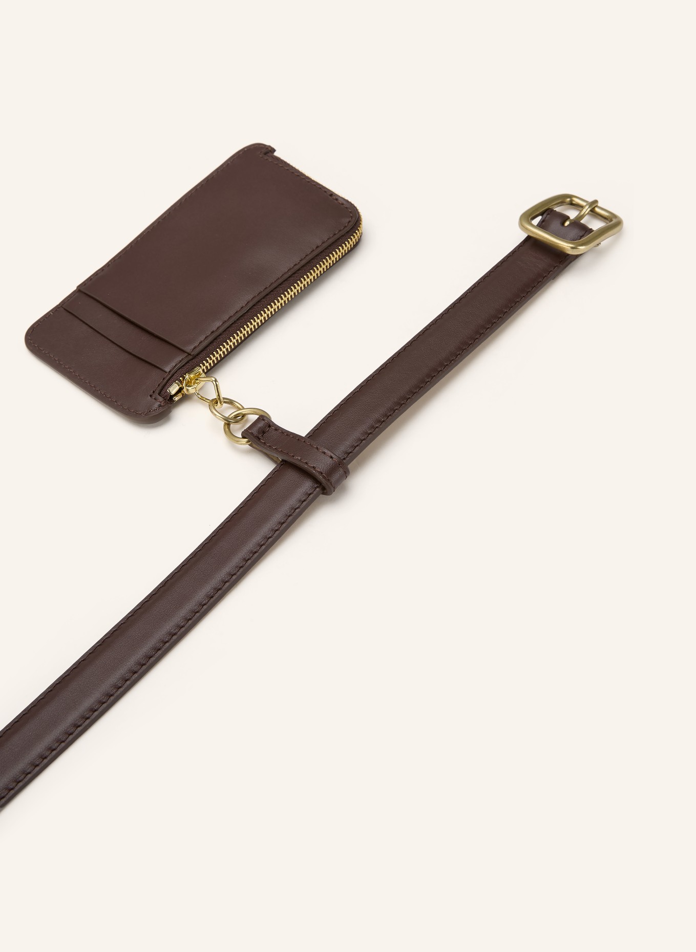 windsor. Leather belt with detachable coin pouch: DARK BROWN / GOLD