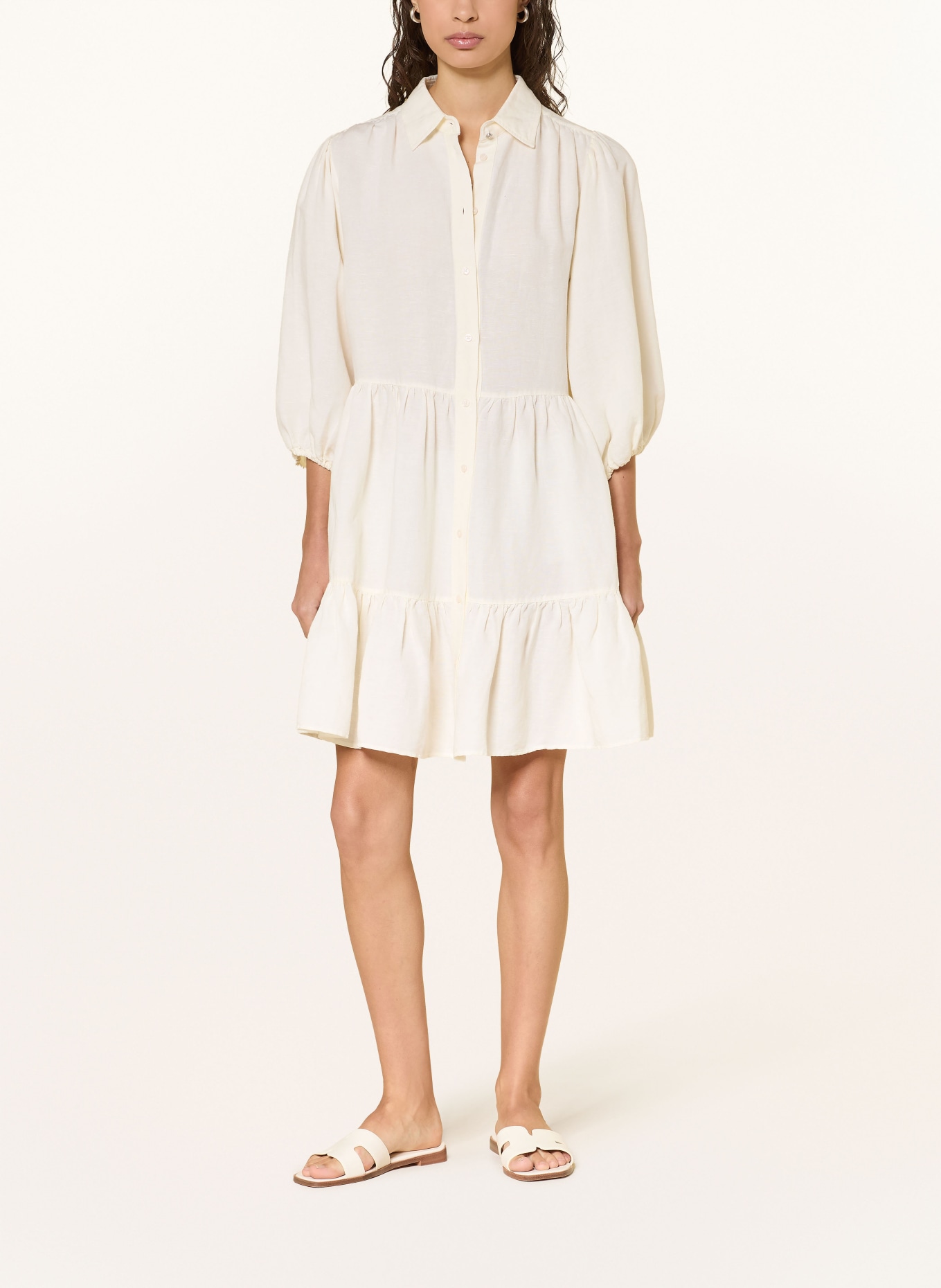 BOSS Robe chemise DISENNA à manches 3/4 et lin: ÉCRU