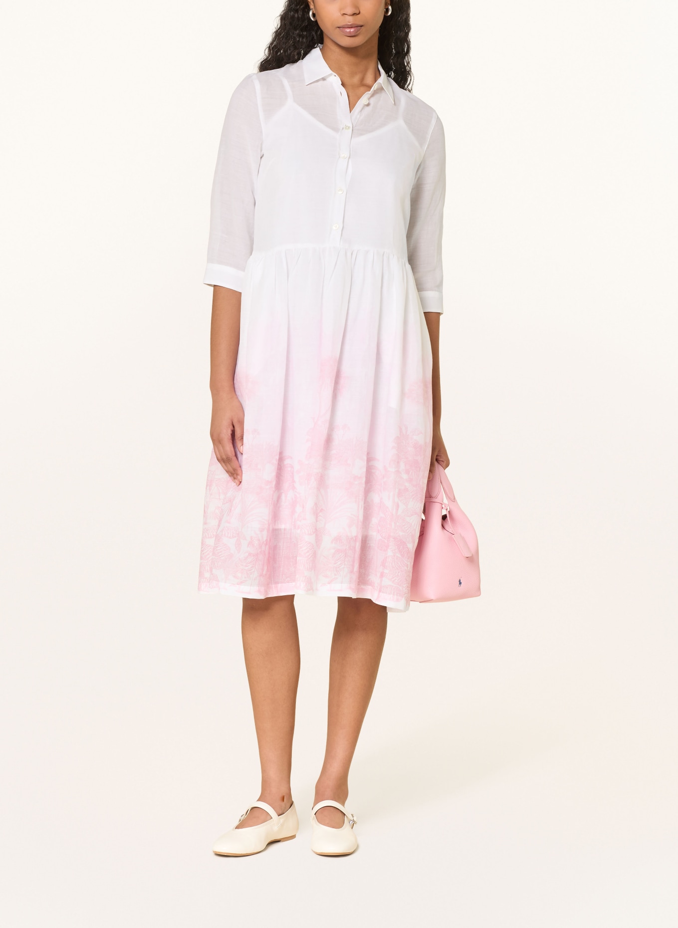 van Laack Košilové šaty VL-KLARINE-BRXL s 3/4 rukávem: BÍLÁ / RŮŽOVÁ