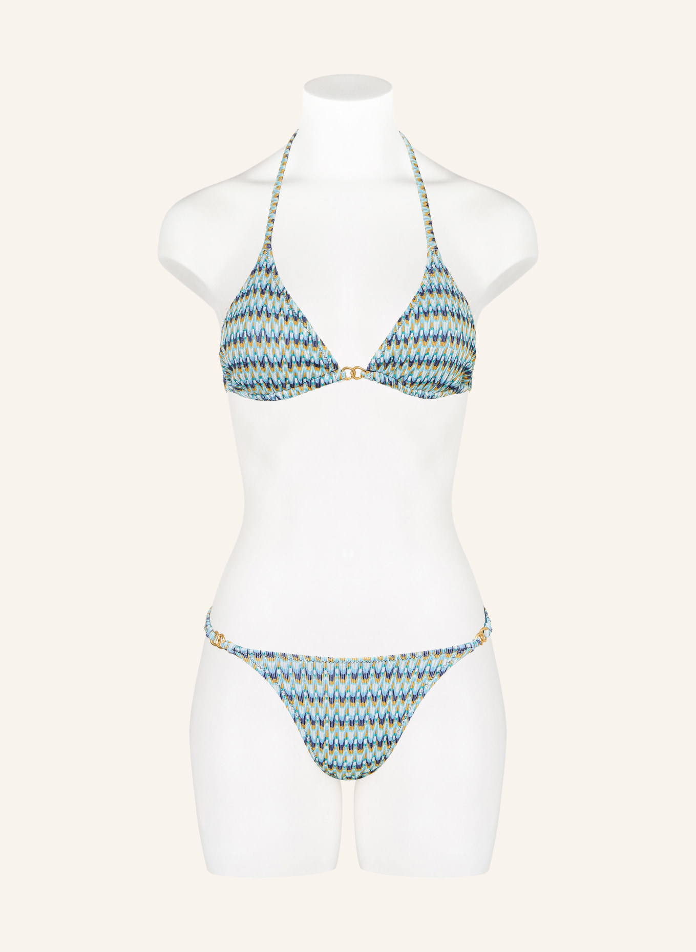 BANANA MOON COUTURE Trójkątny stanik bikini JOTRAO NEREA z błyszczącą nicią: TURKUSOWY / CIEMNOŻÓŁTY / GRANATOWY