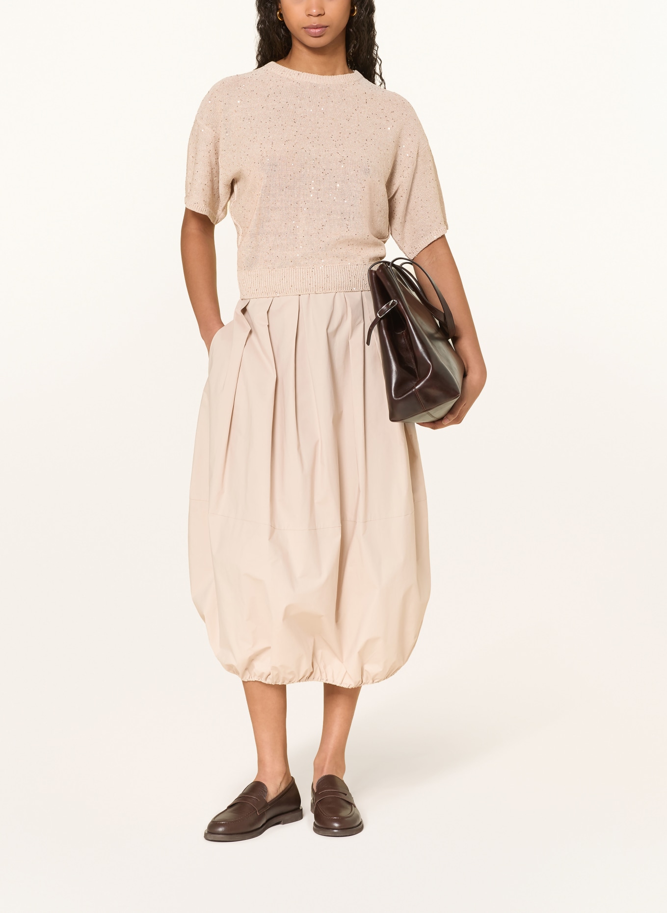 ANTONELLI firenze Pletené tričko ZAGARA s lnem a flitry: BÉŽOVÁ / ZLATÁ