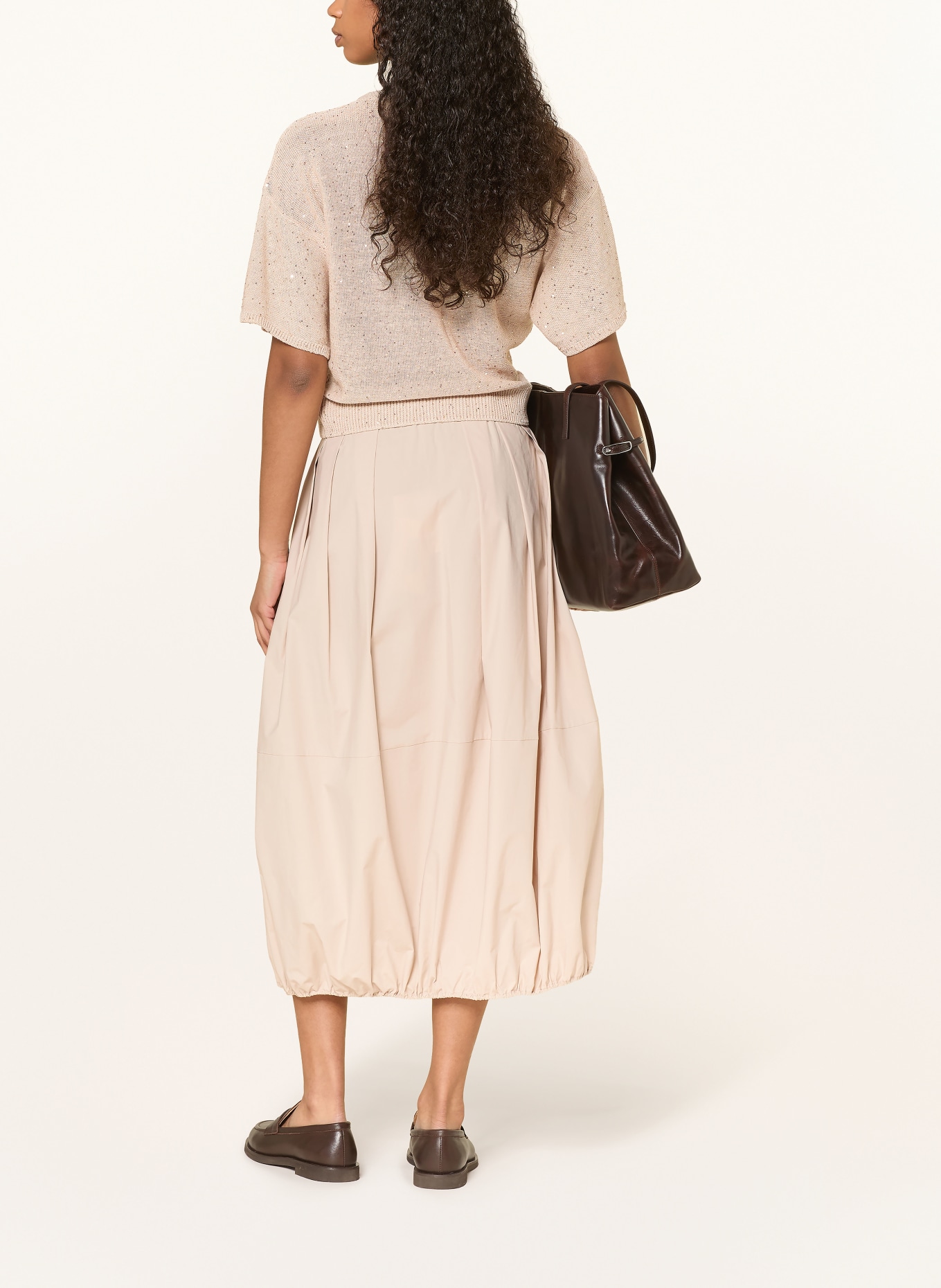 ANTONELLI firenze Pletené tričko ZAGARA s lnem a flitry: BÉŽOVÁ / ZLATÁ