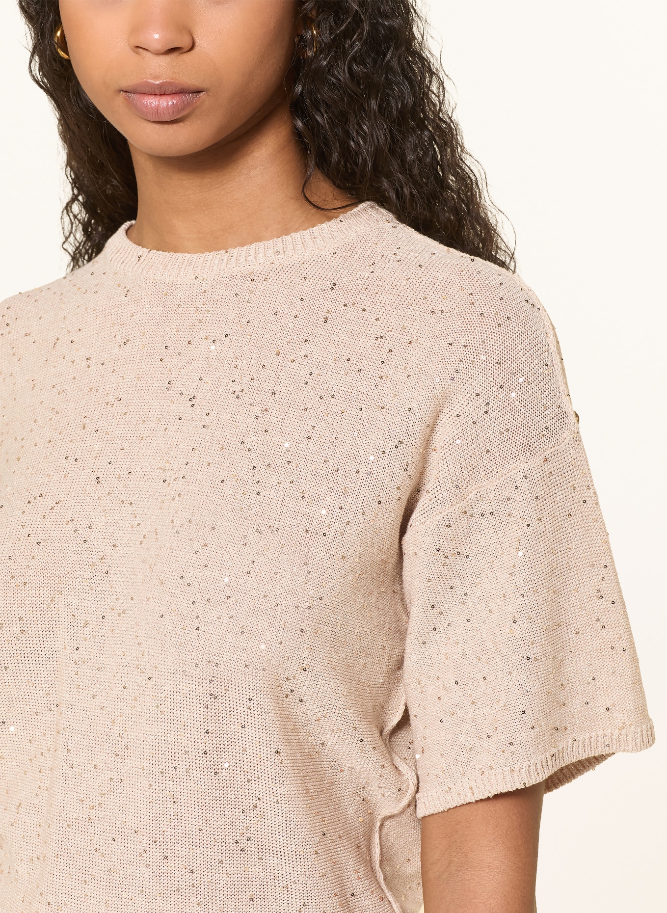 ANTONELLI firenze Pletené tričko ZAGARA s lnem a flitry: BÉŽOVÁ / ZLATÁ