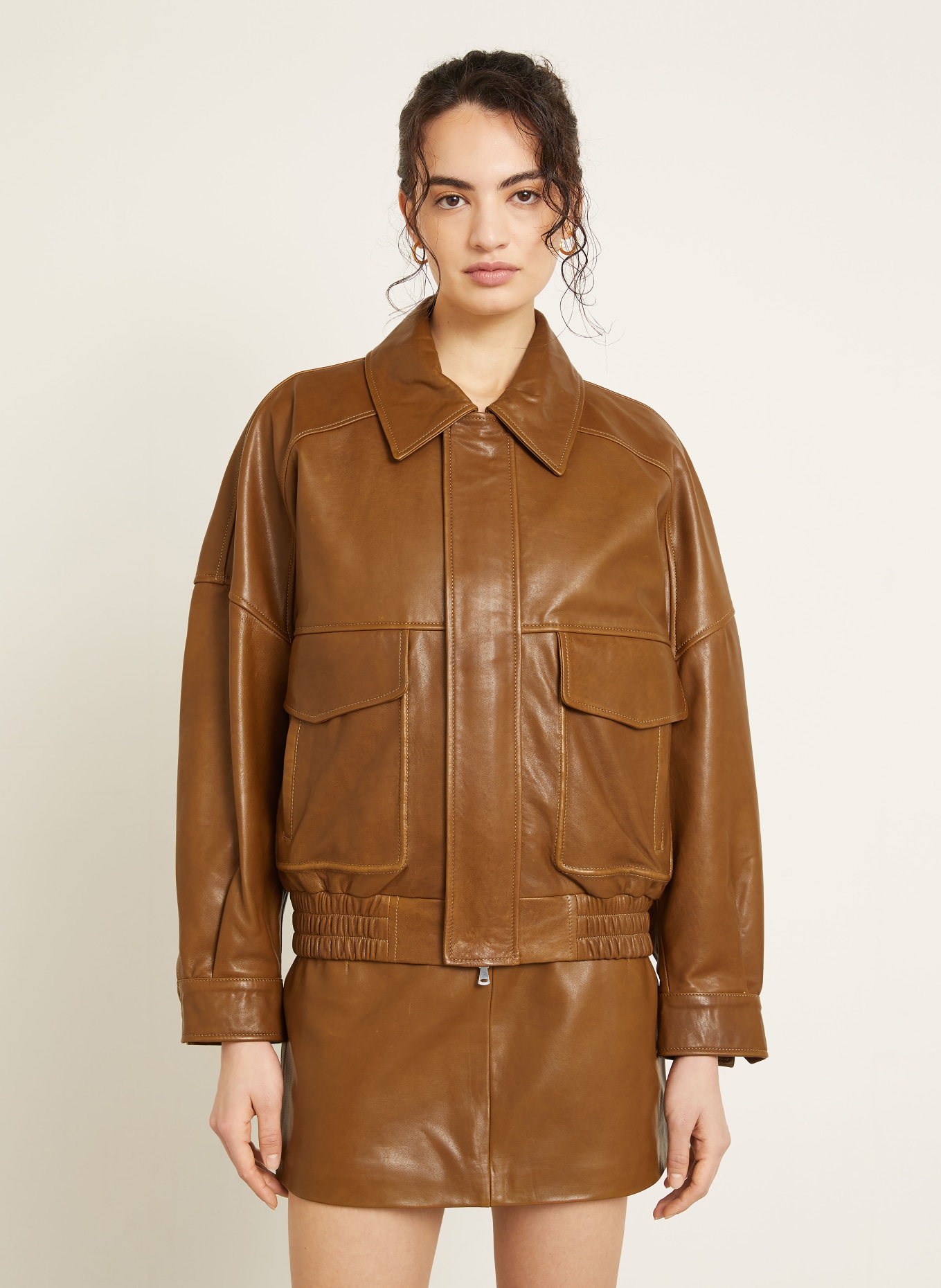 NOUR HAMMOUR Lederjacke RUNA: BRAUN