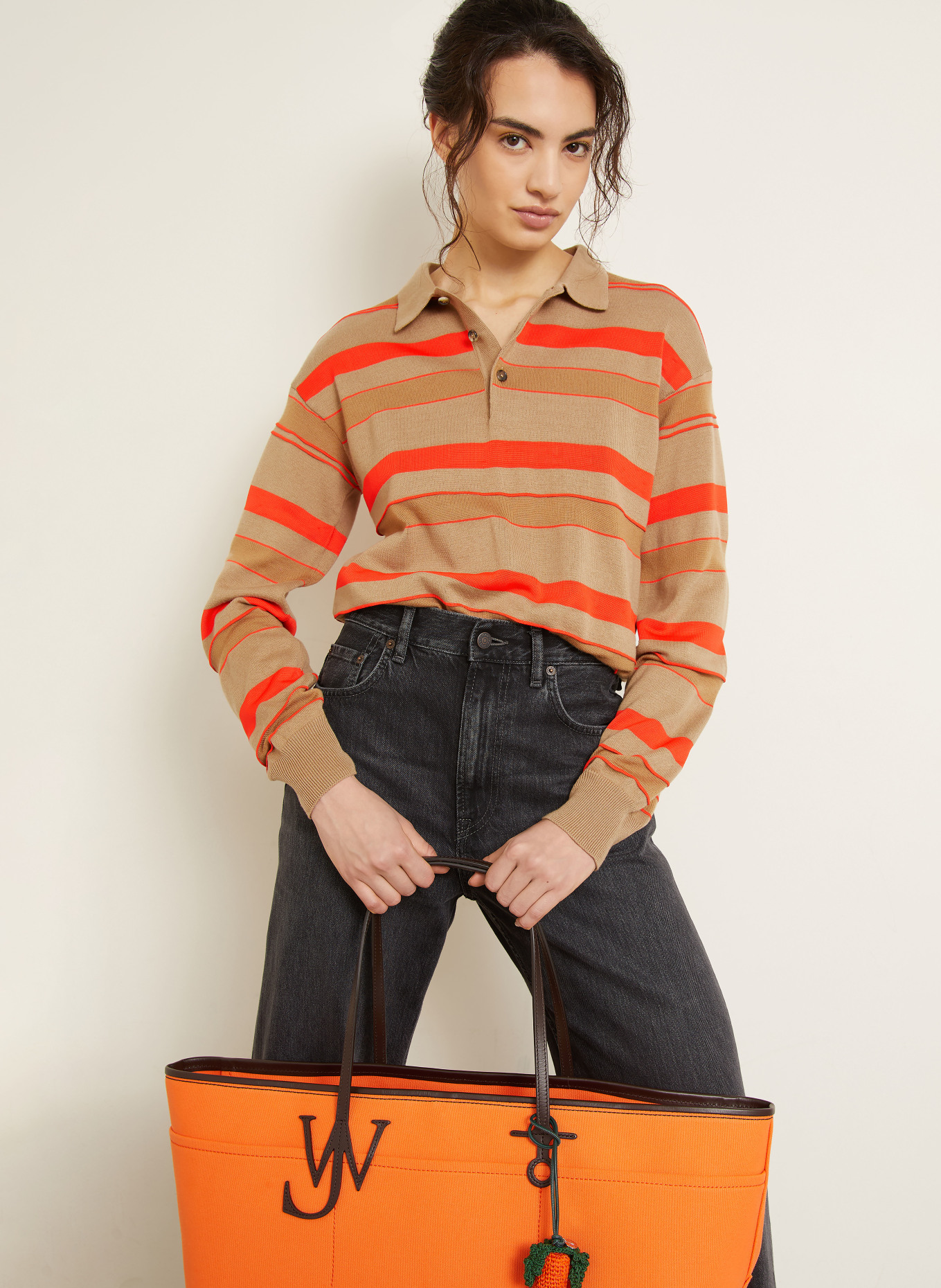 JW ANDERSON Strick-Poloshirt: BEIGE / TAUPE / ROT