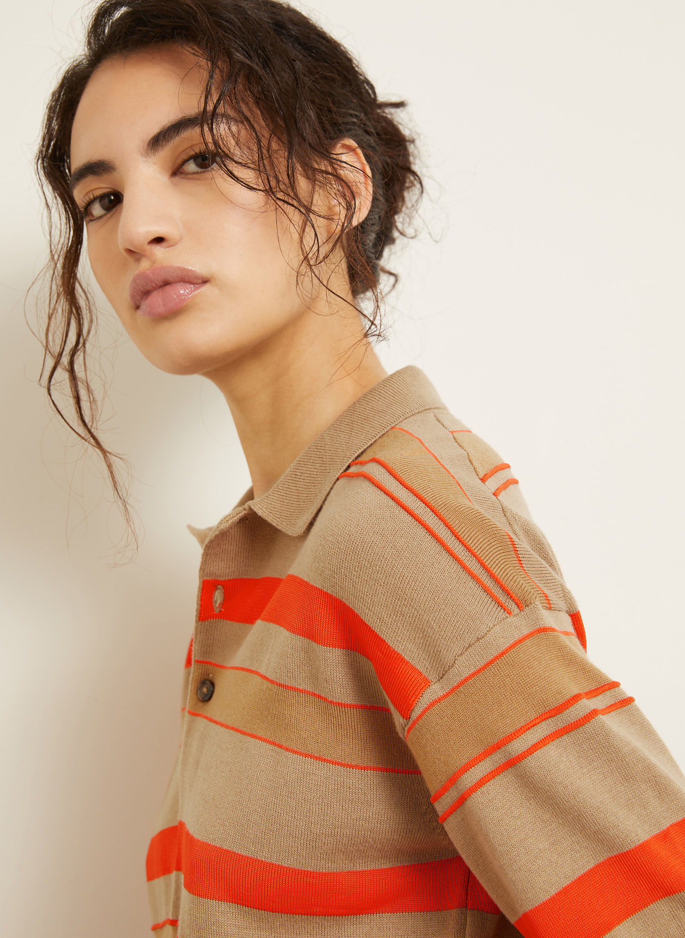 JW ANDERSON Strick-Poloshirt: BEIGE / TAUPE / ROT