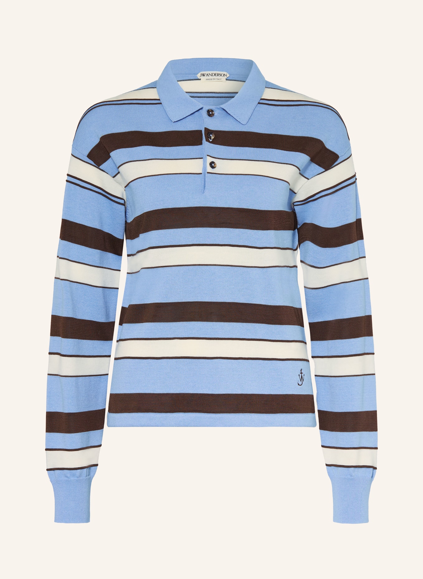 JW ANDERSON Strick-Poloshirt: HELLBLAU / BRAUN / CREME