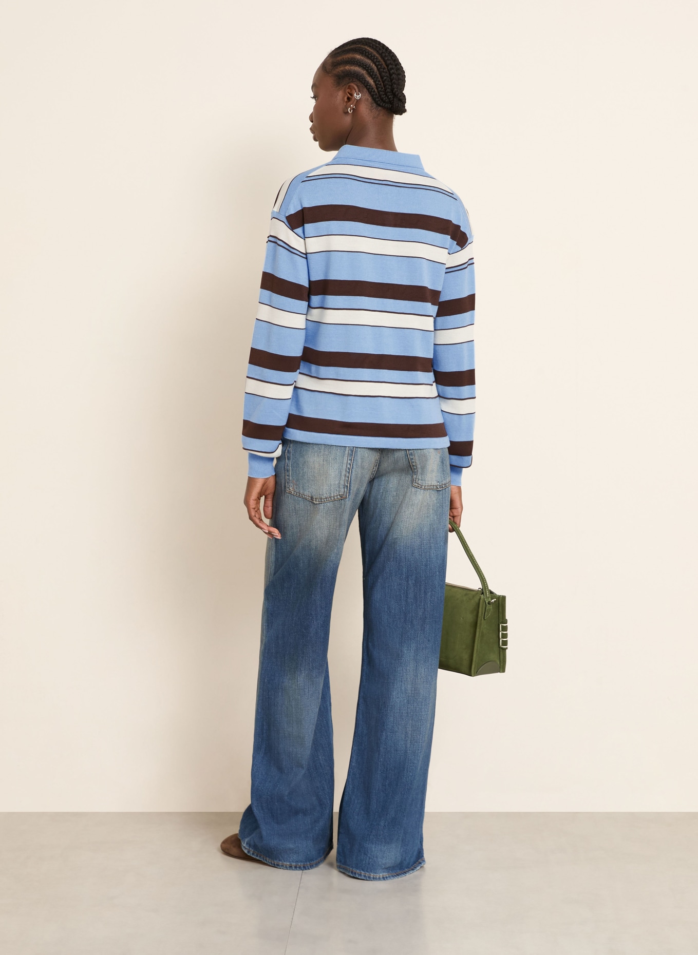 JW ANDERSON Strick-Poloshirt: HELLBLAU / BRAUN / CREME