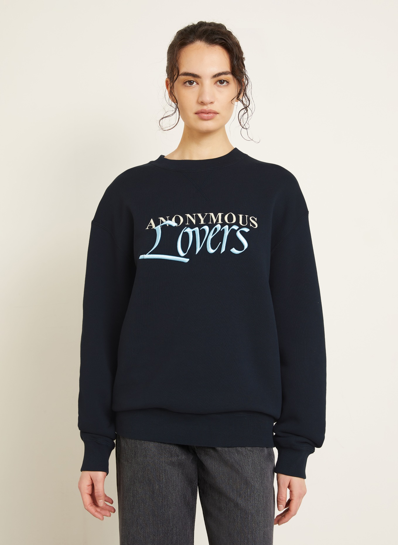 JW ANDERSON Oversized-Sweatshirt ANONYMOUS LOVERS: SCHWARZ / CREME / HELLBLAU