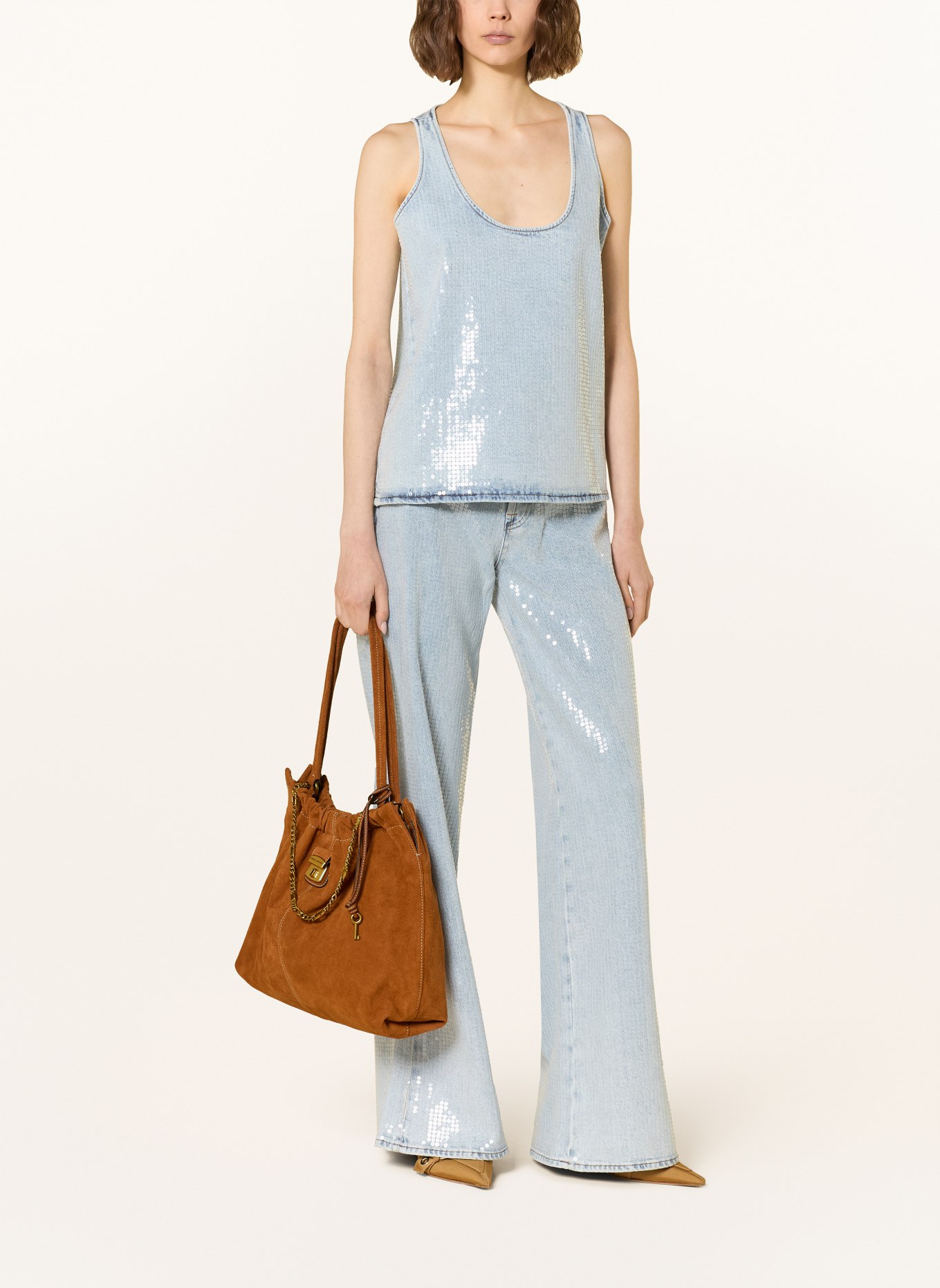 MARC JACOBS Sac à main THE SUEDE CRISTINA TOTE: COGNAC / OR