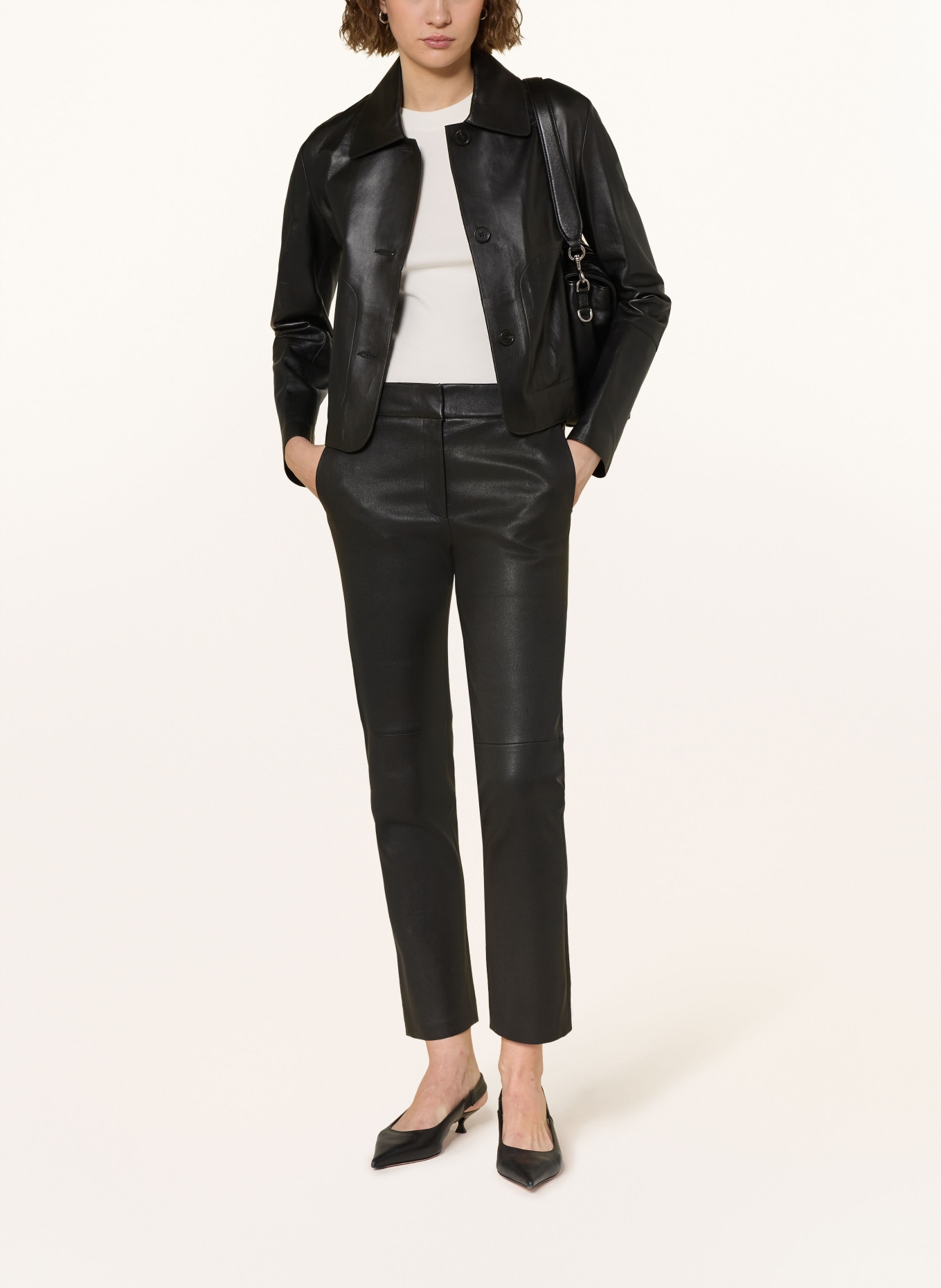 ARMA Spodnie 7/8 ze skóry: CZARNY