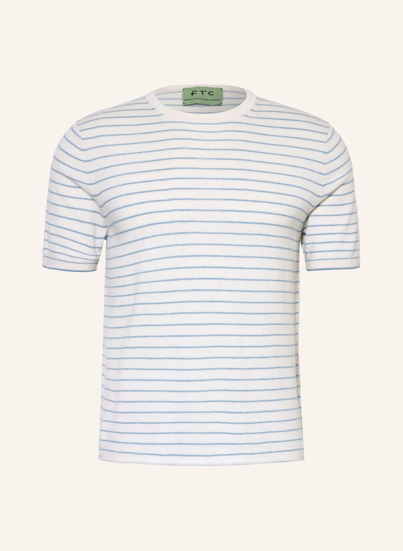 FTC CASHMERE Strickshirt: WEISS / HELLBLAU