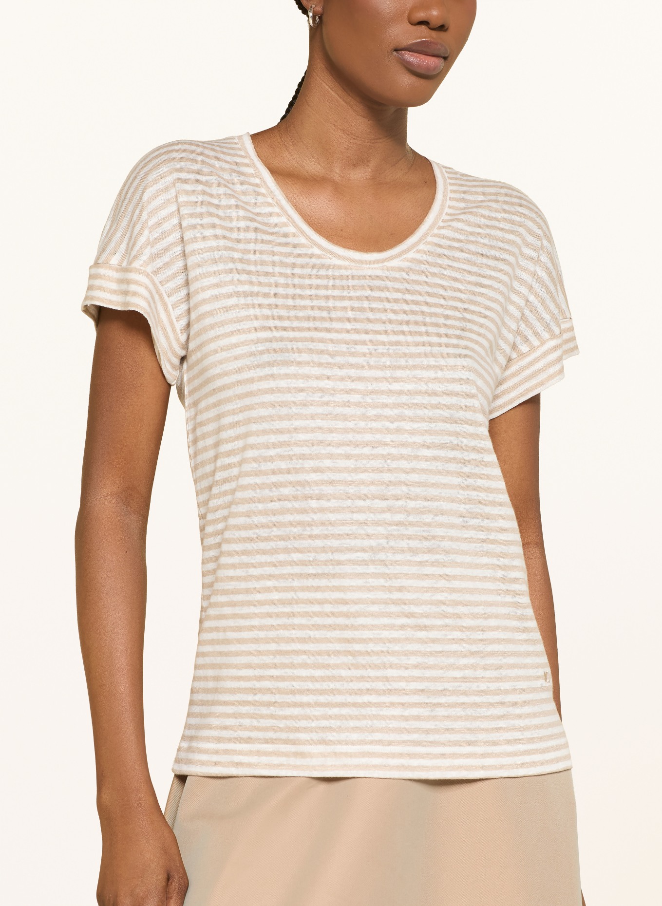 LUISA CERANO Strickshirt aus Leinen: BEIGE / WEISS