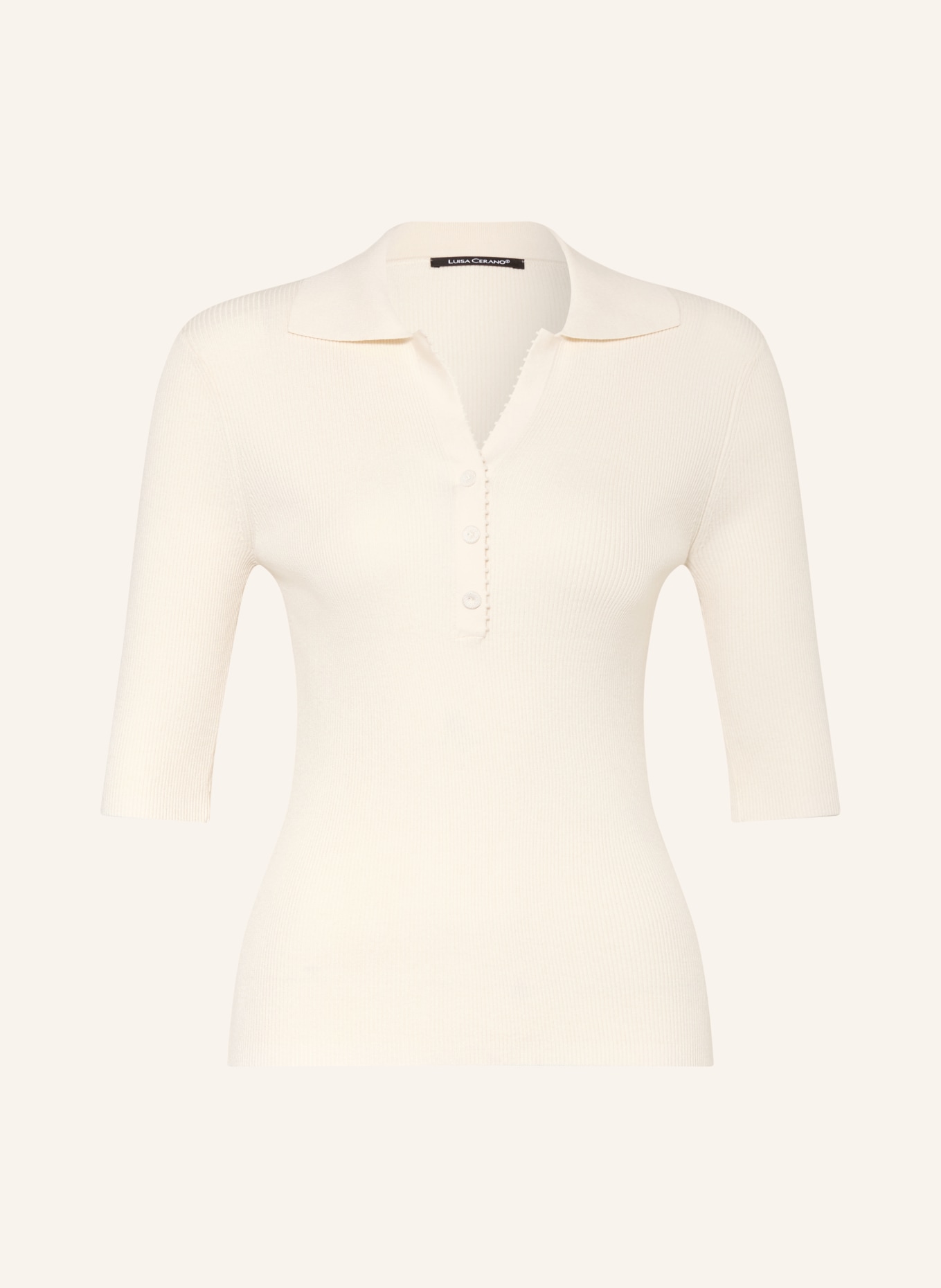 LUISA CERANO Strick-Poloshirt mit 3/4-Arm: CREME