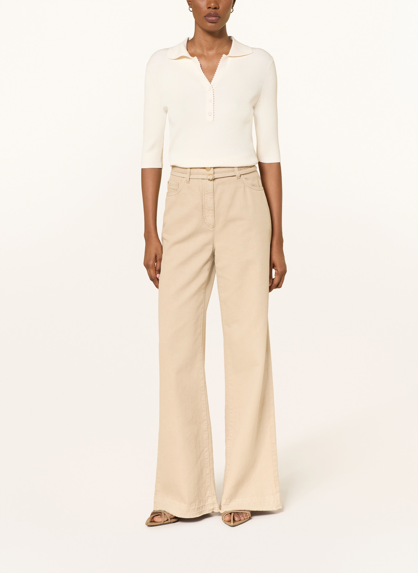 LUISA CERANO Strick-Poloshirt mit 3/4-Arm: CREME