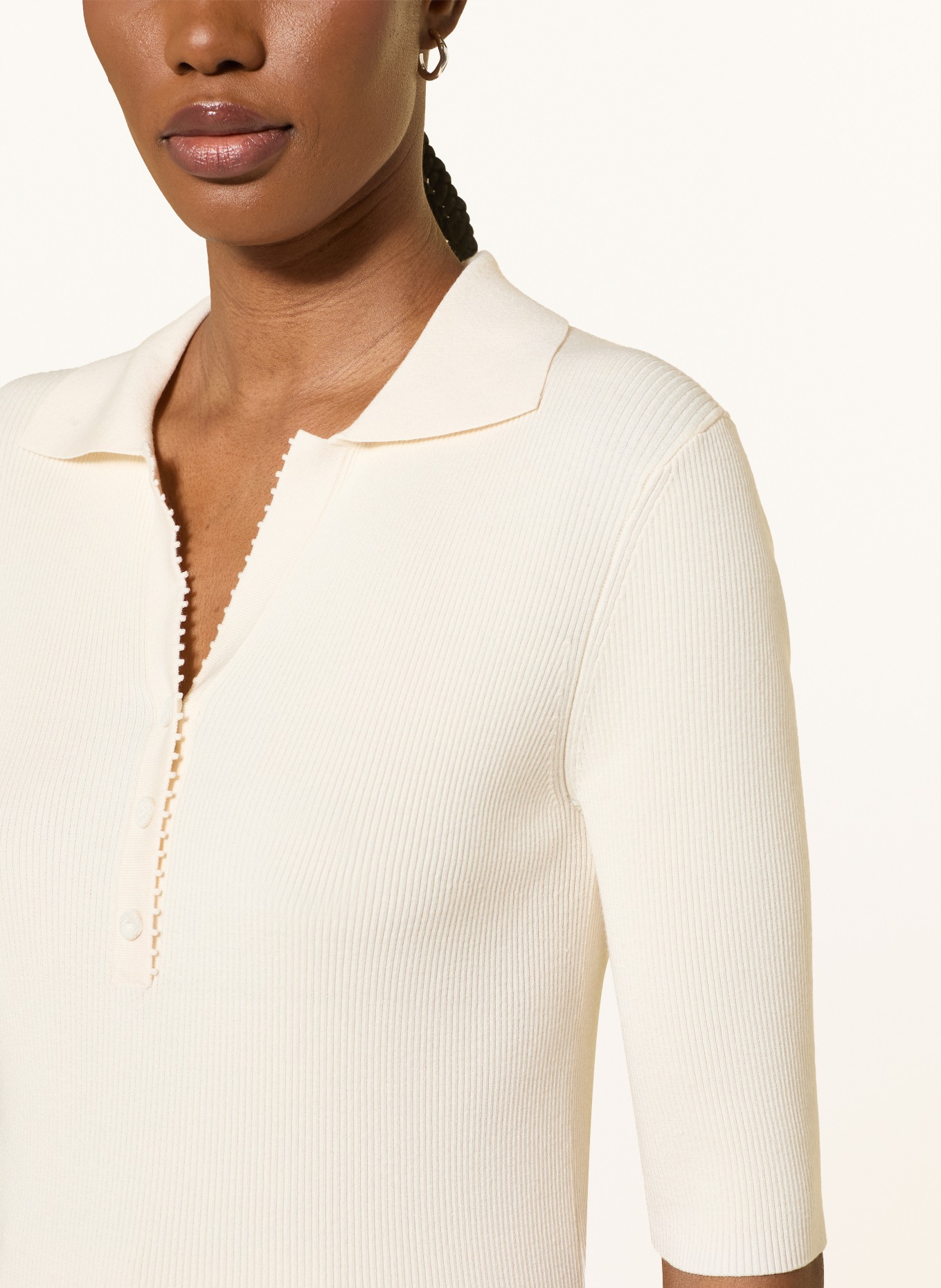 LUISA CERANO Strick-Poloshirt mit 3/4-Arm: CREME