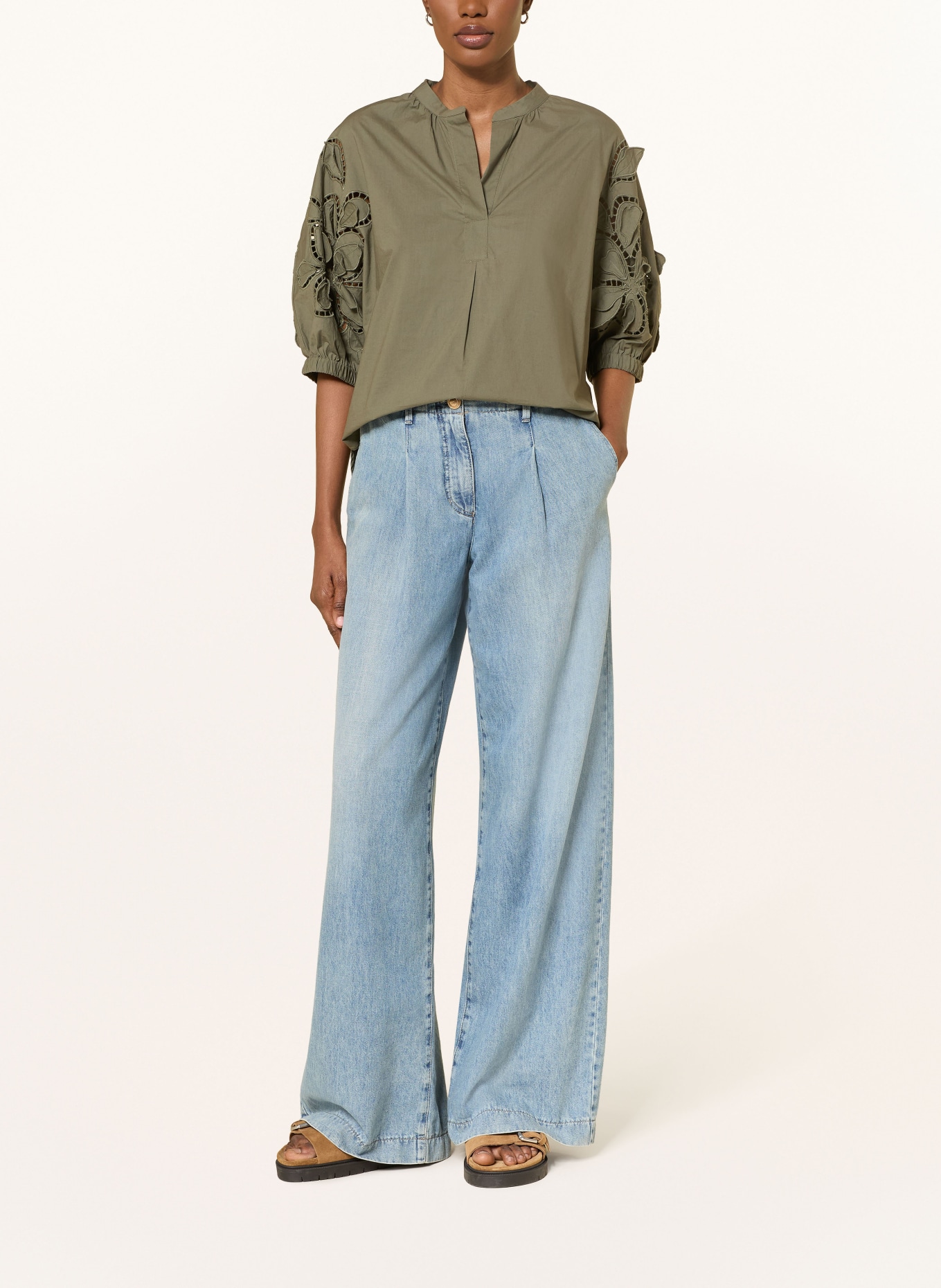 LUISA CERANO Bluzka z koronką z otworami: KHAKI