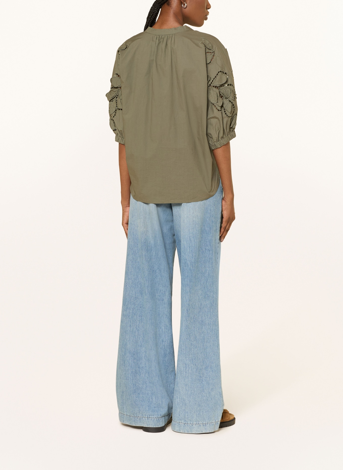 LUISA CERANO Bluzka z koronką z otworami: KHAKI