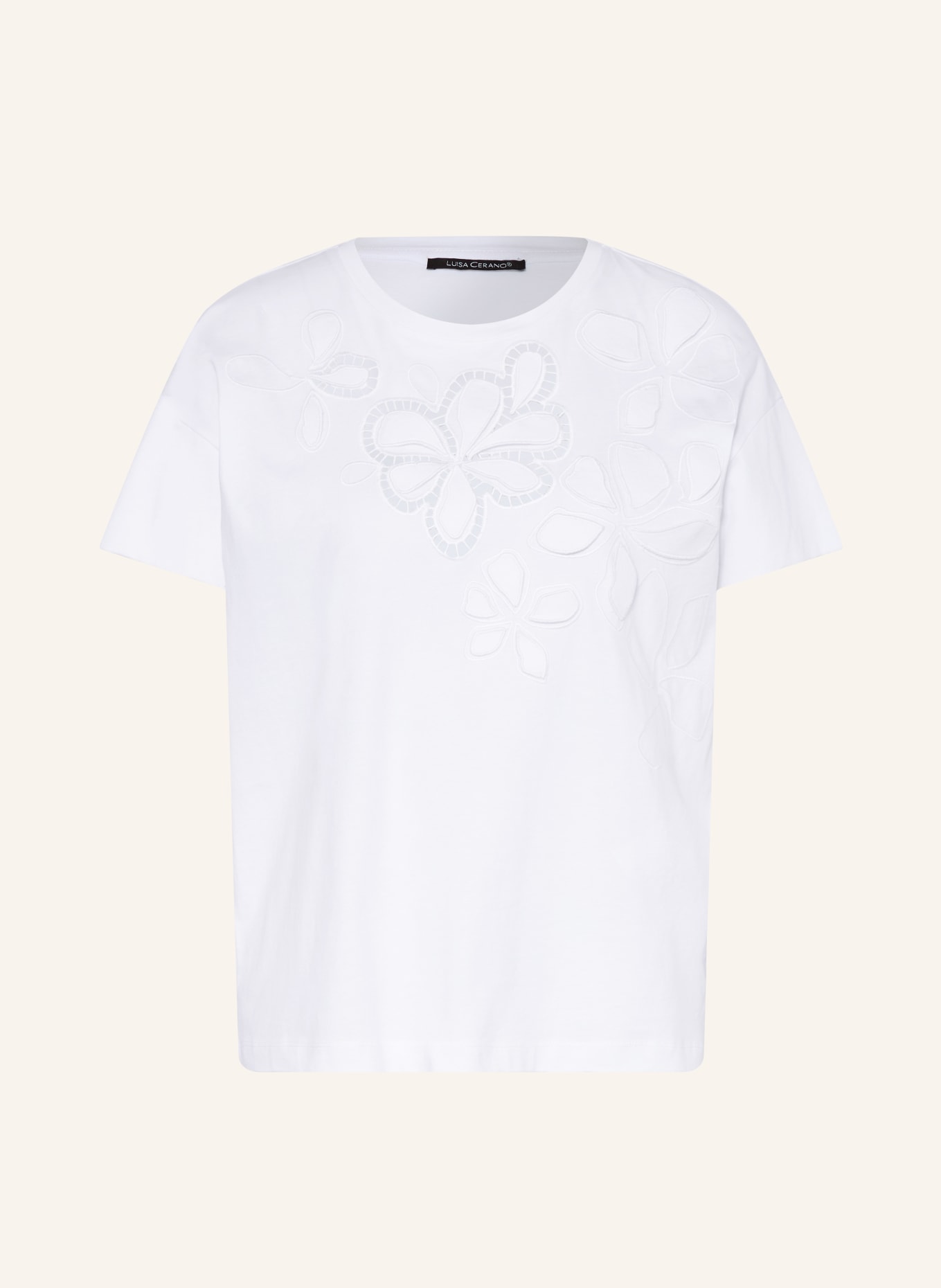 LUISA CERANO T-shirt met opengewerkte kant: WIT