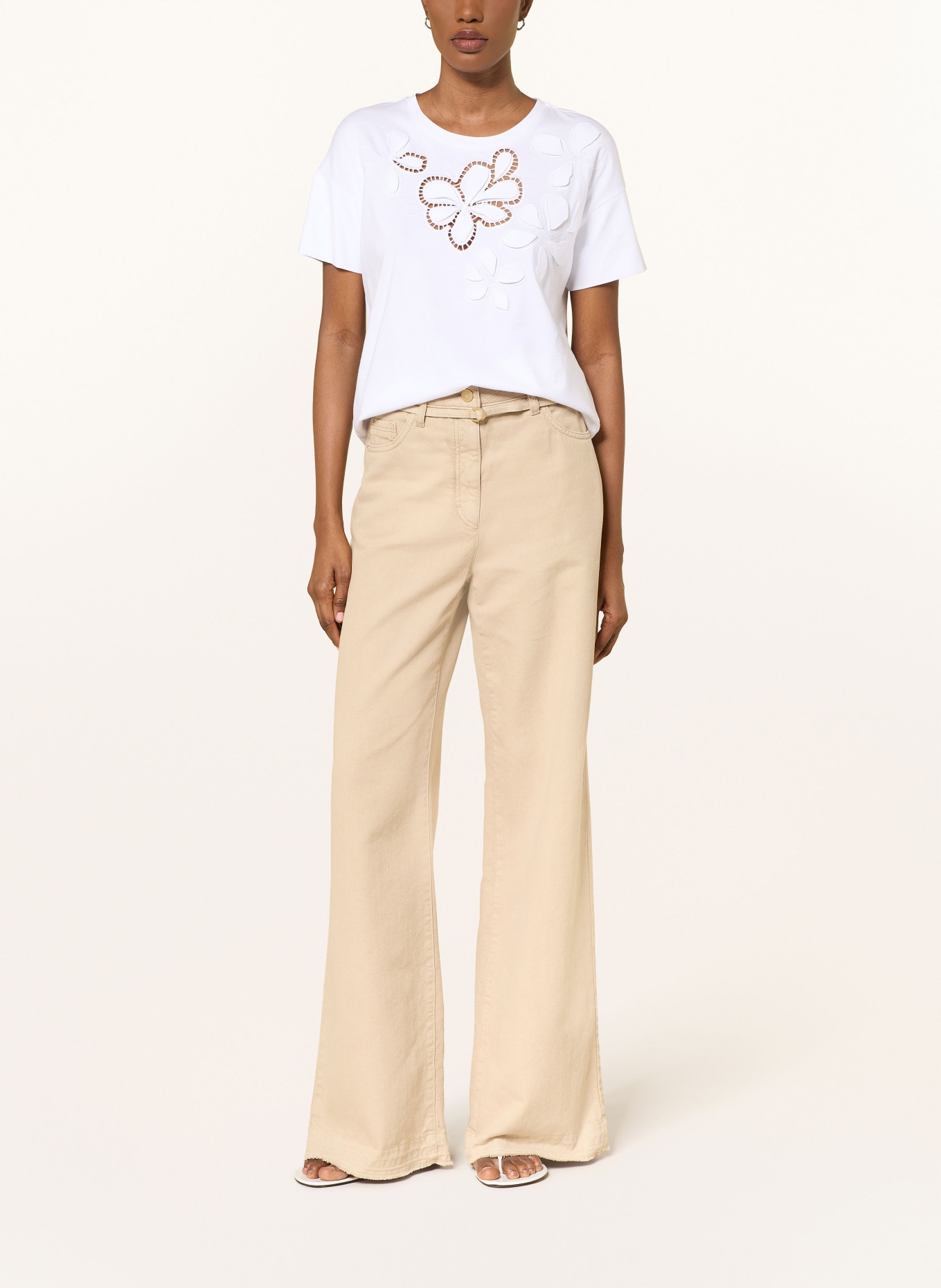 LUISA CERANO T-shirt met opengewerkte kant: WIT