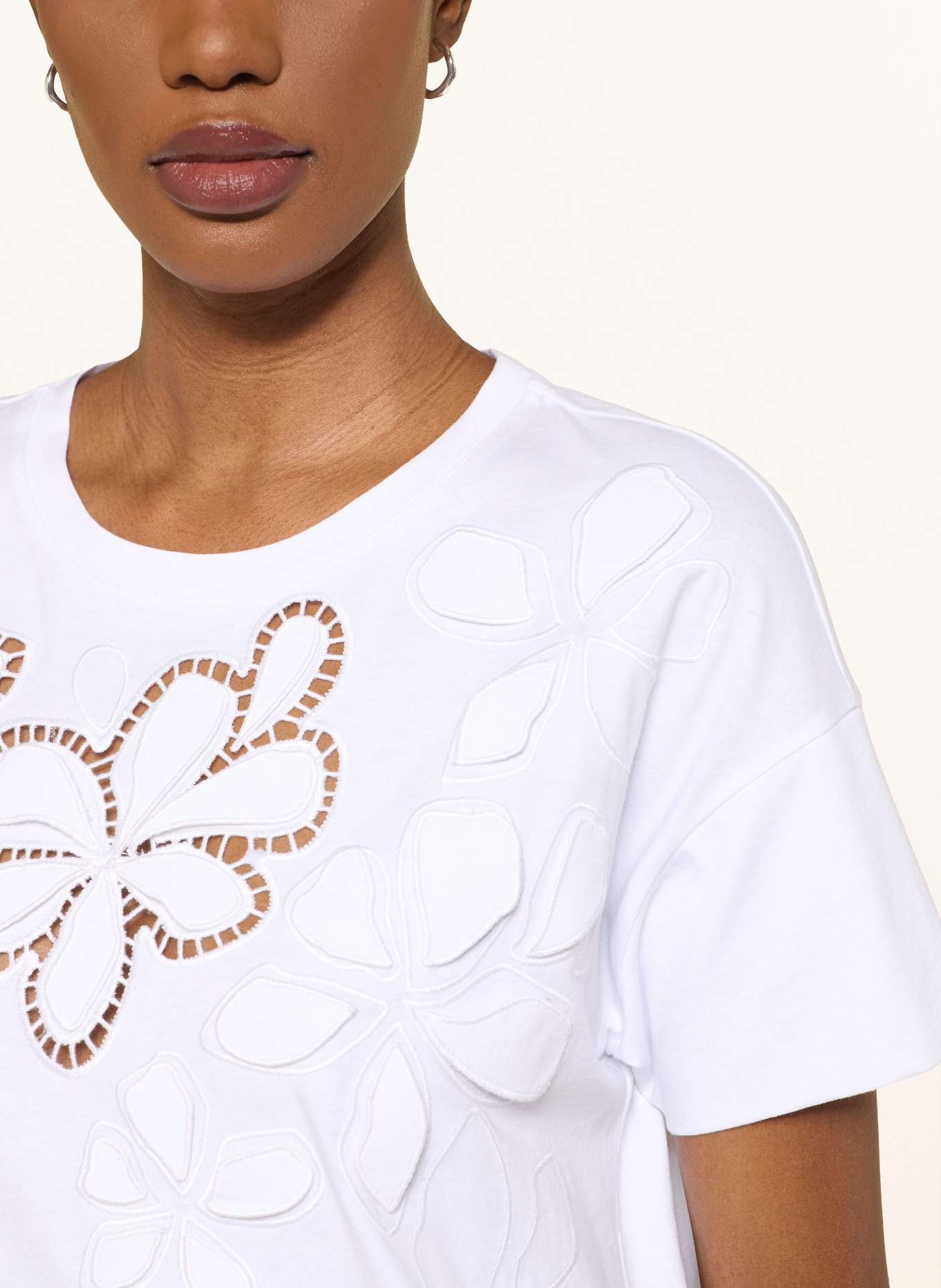 LUISA CERANO T-shirt met opengewerkte kant: WIT