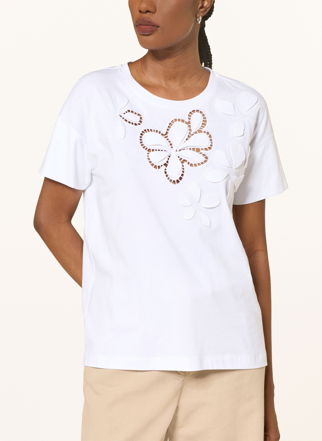 LUISA CERANO T-shirt met opengewerkte kant: WIT