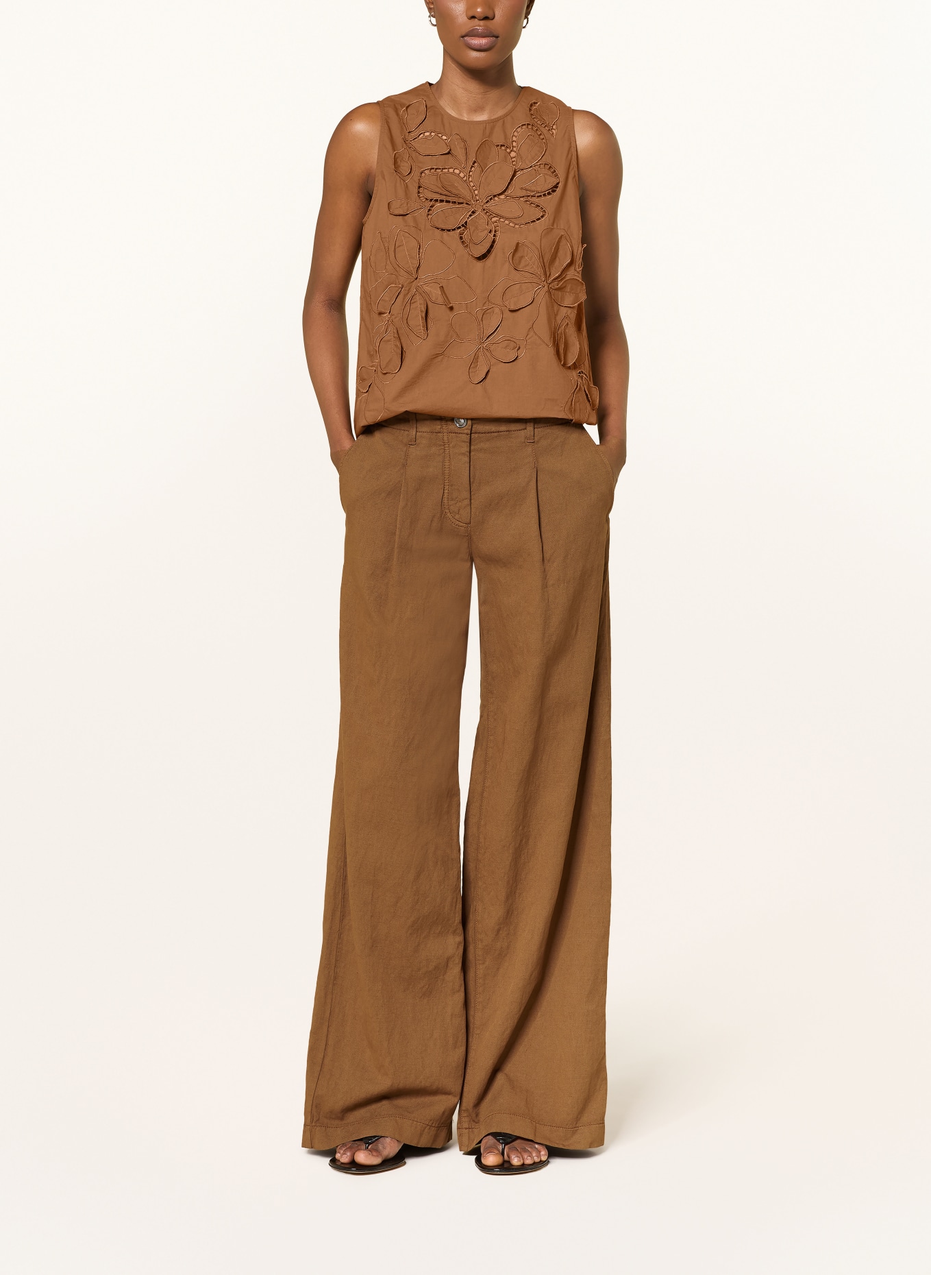 LUISA CERANO Dżinsy z szerokimi nogawkami z lnu: 7642 dark terracotta new old dyed