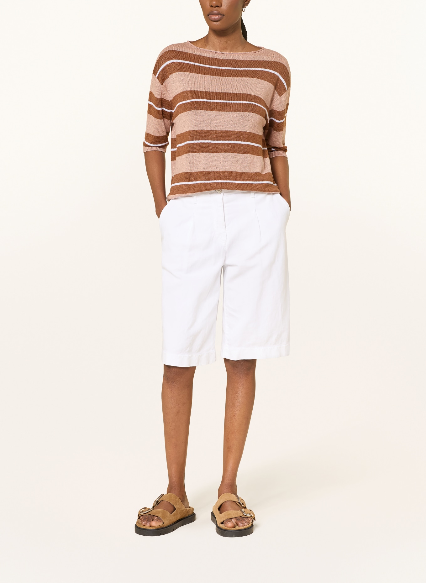 LUISA CERANO Strickshirt aus Leinen: BRAUN / ROSÉ / WEISS